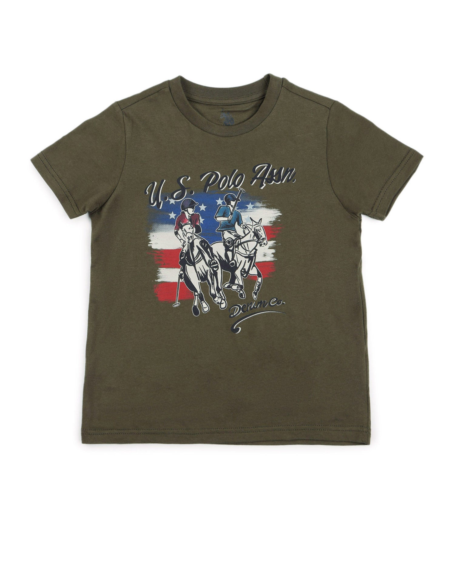 Boys Graphic Printed Regular Fit T-Shirt Olive - U.S. POLO ASSN. | Large