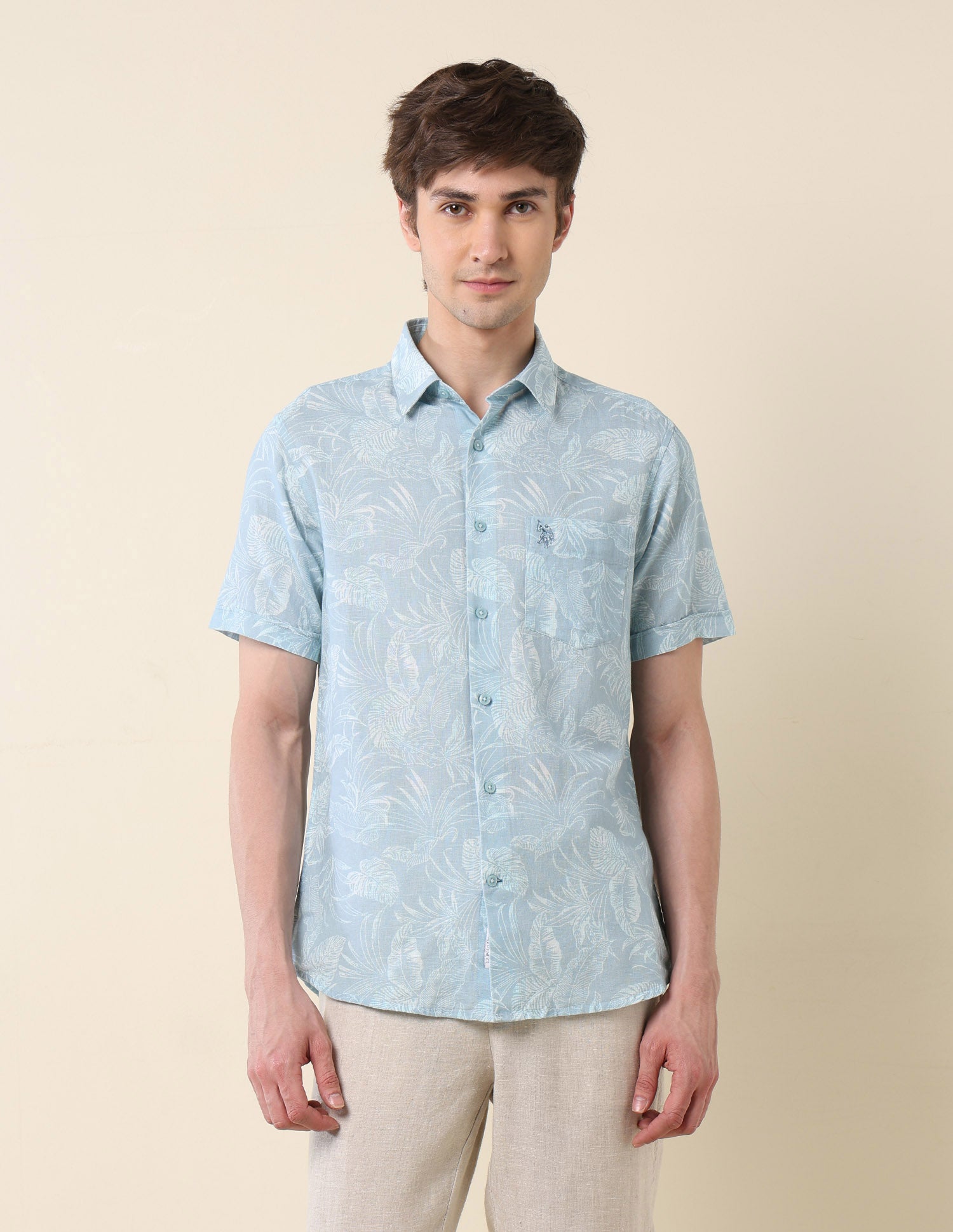 Tropical Printed Tailored Fit Shirt Aqua - U.S. Polo Assn. India | Large