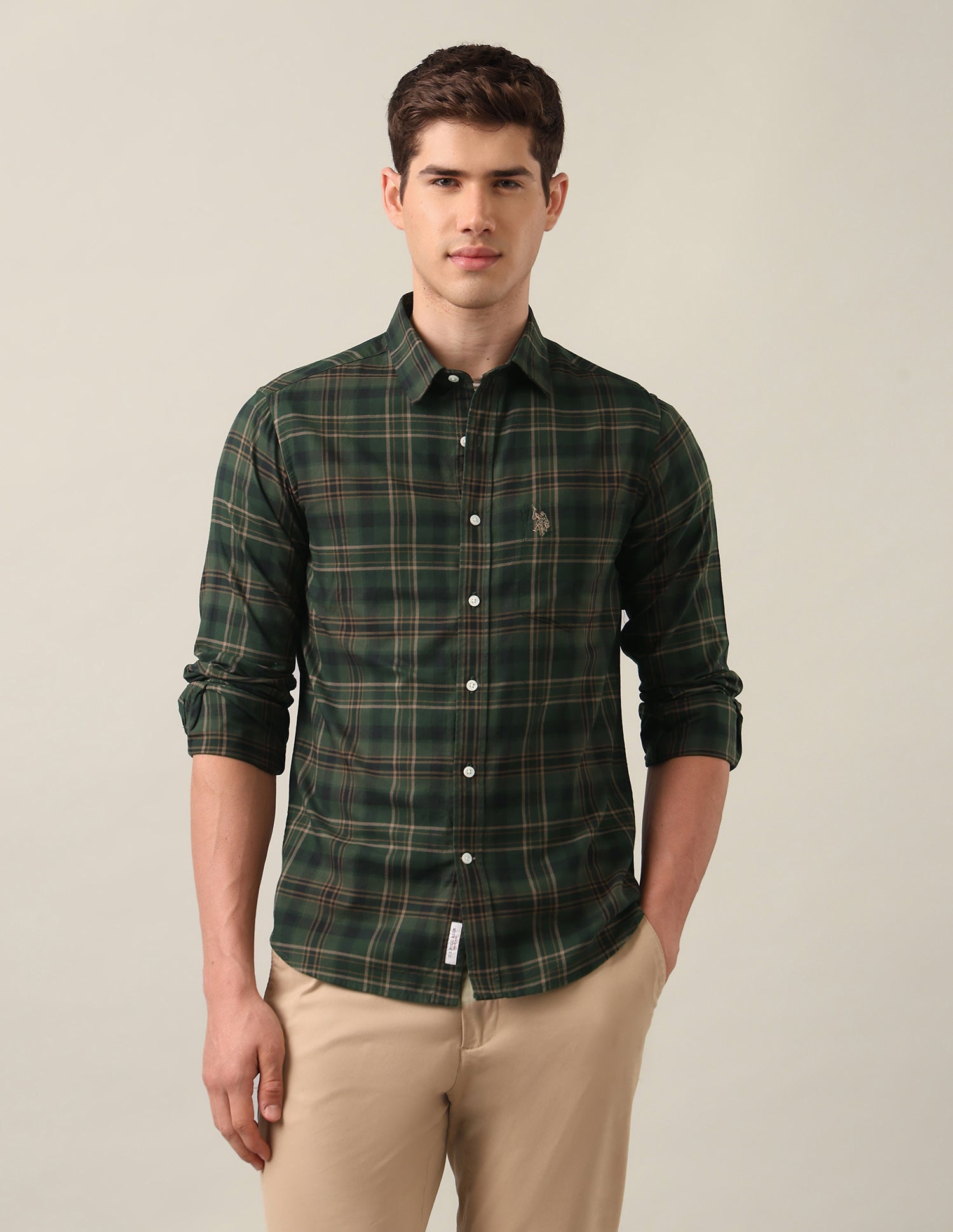 Tailored Fit Tartan Checked Shirt Olive - U.S. Polo Assn. India | Large