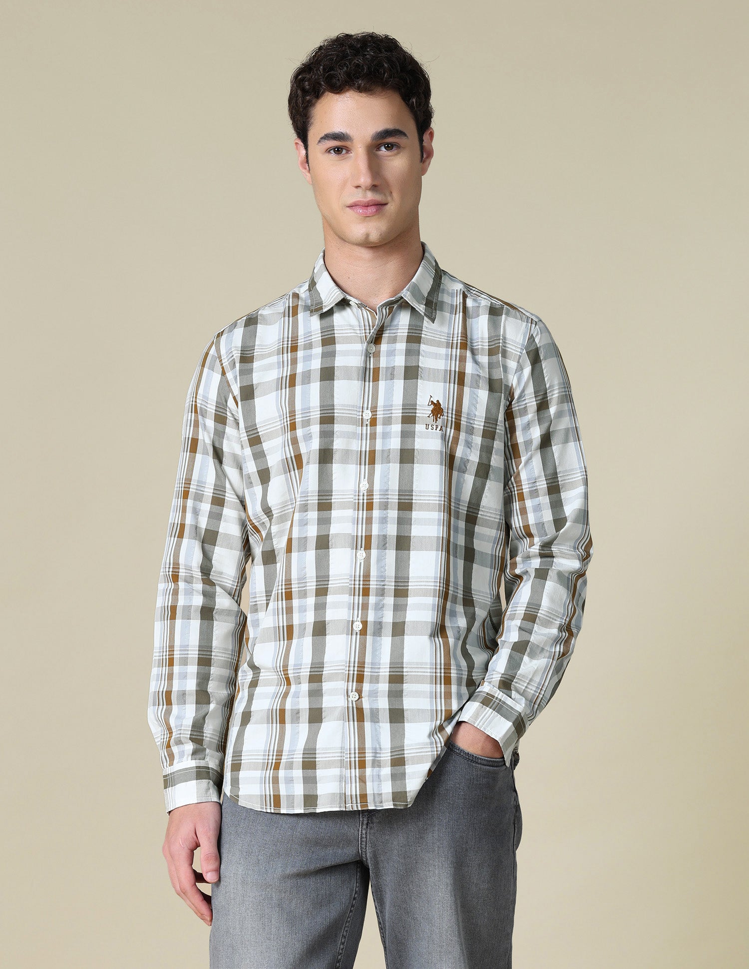 Plaid Checked Seersucker Shirt Green - U.S. Polo Assn. India | Large