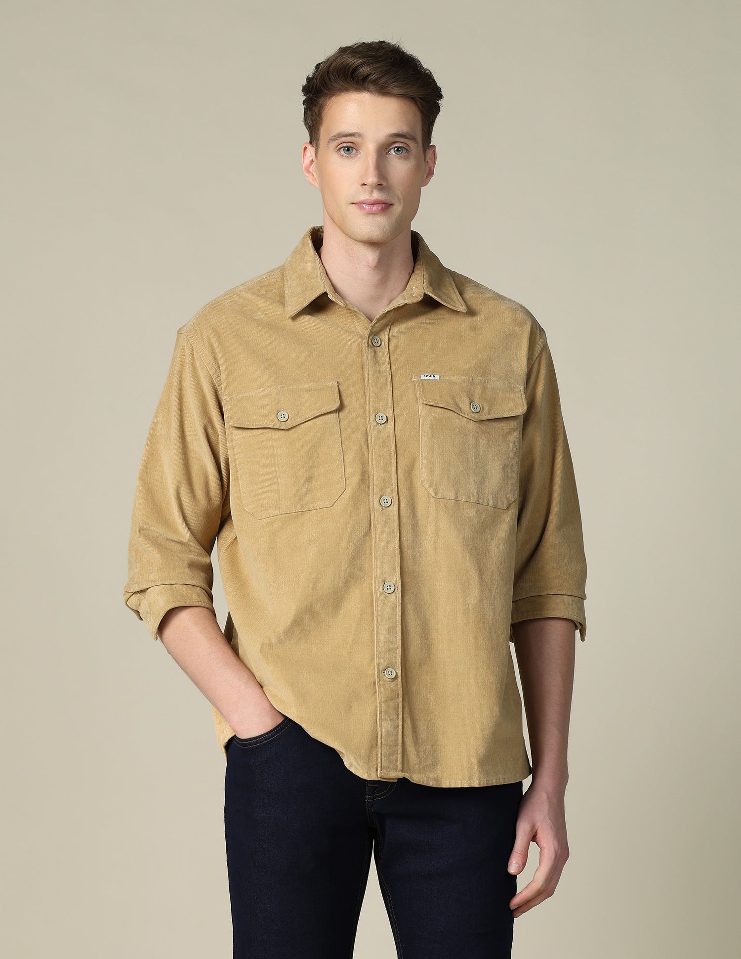 Corduroy Regular Fit Shacket Khaki - U.S. POLO ASSN. | Large