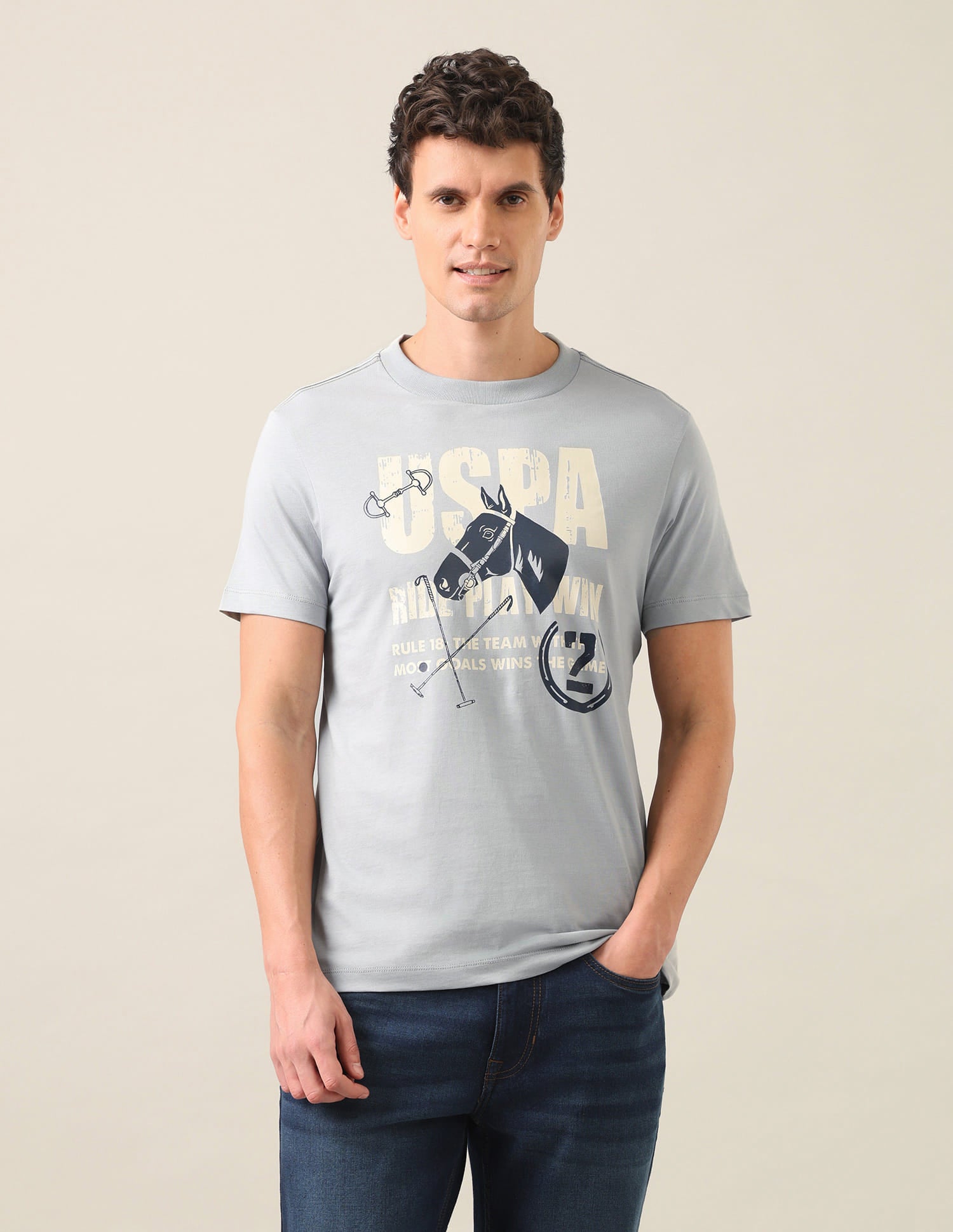 Graphic Printed Regular Fit T-Shirt Grey - U.S. Polo Assn. India | Large