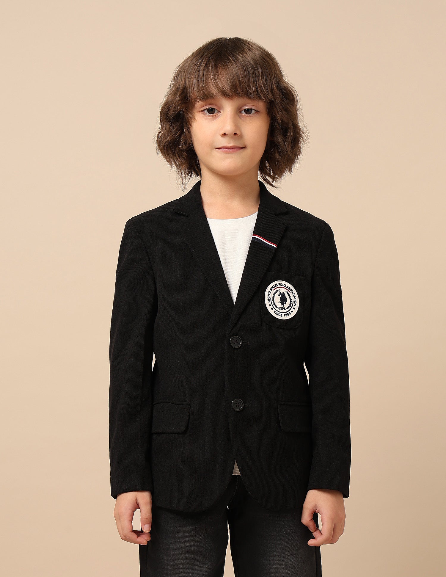 Boys Solid Regular Fit Blazer Black - U.S. POLO ASSN. | Large