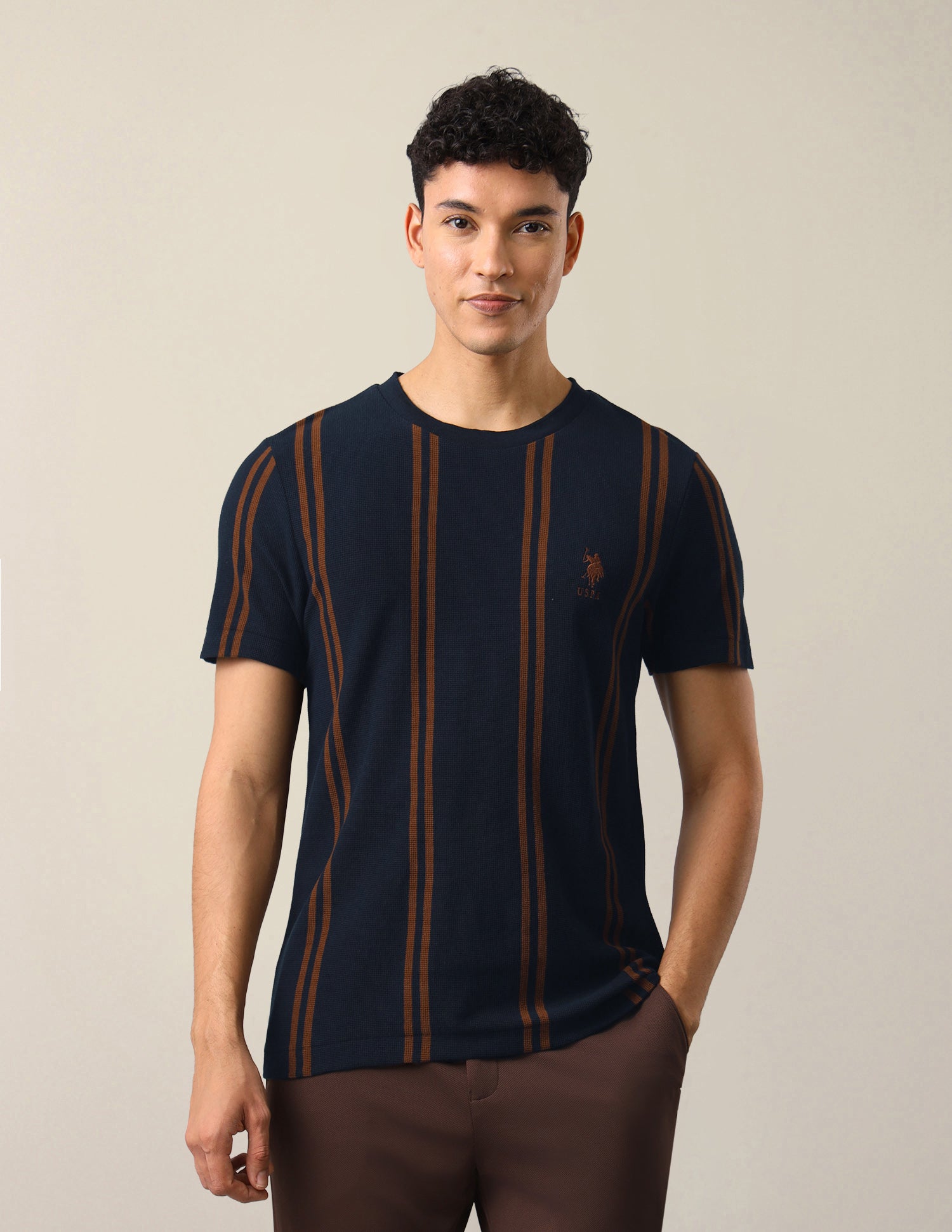 Vertical Striped Slim Fit T-Shirt Navy - U.S. Polo Assn. India | Large