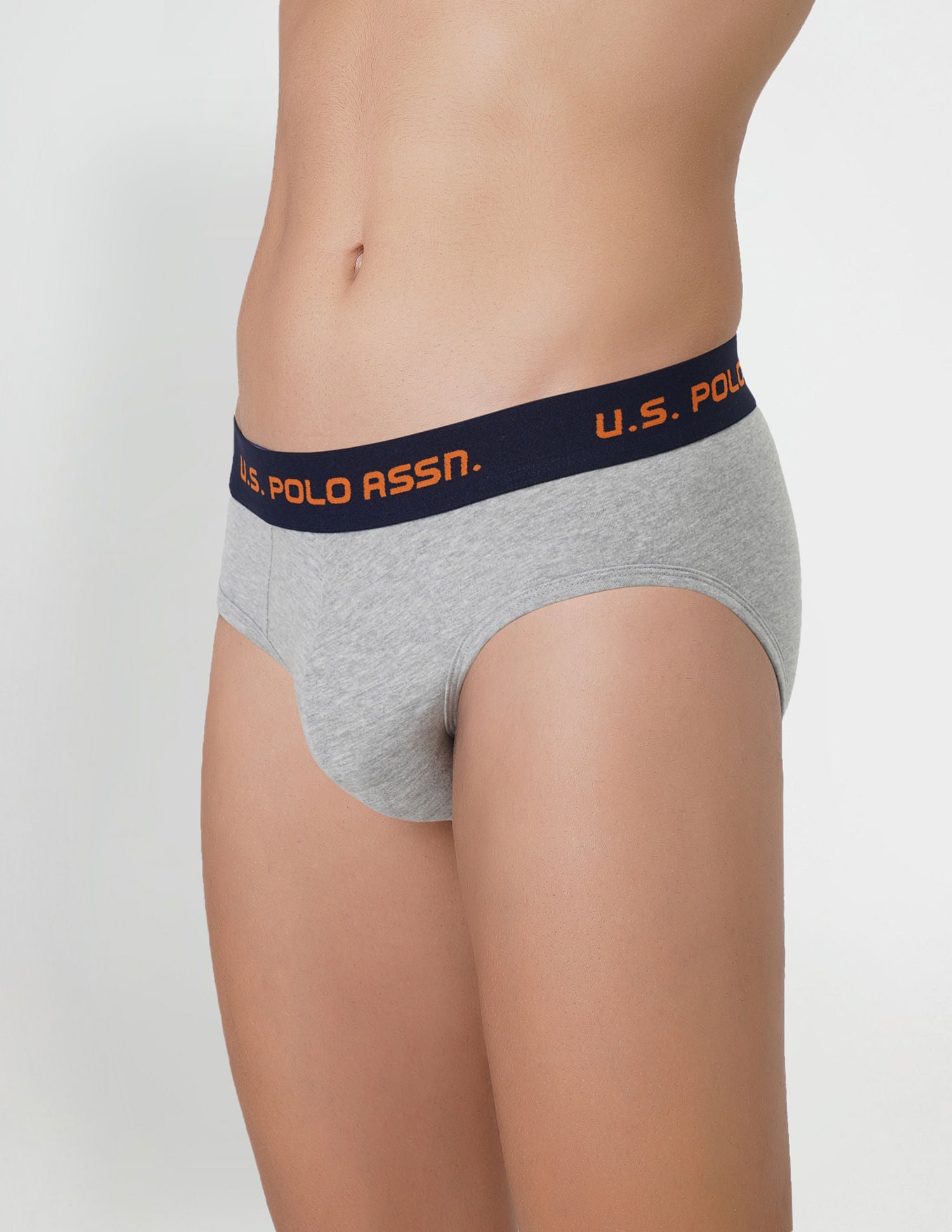 Brushed Elastic Cotton Stretch IYAJ Briefs - Pack Of 2 Grey and Orange - U.S. POLO ASSN. | Large