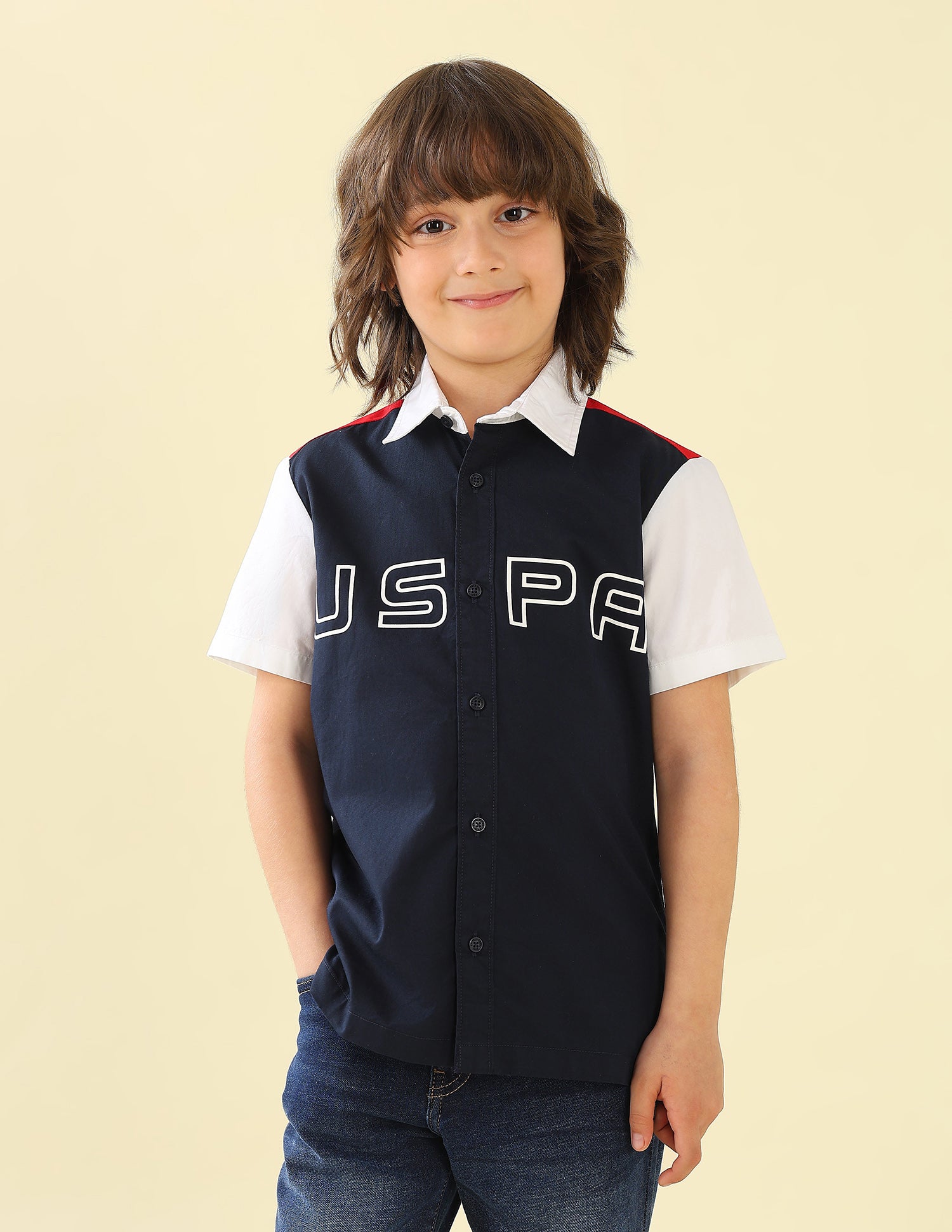 Twill Colorblocked Brand Printed Shirt Navy - U.S. Polo Assn. India | Large