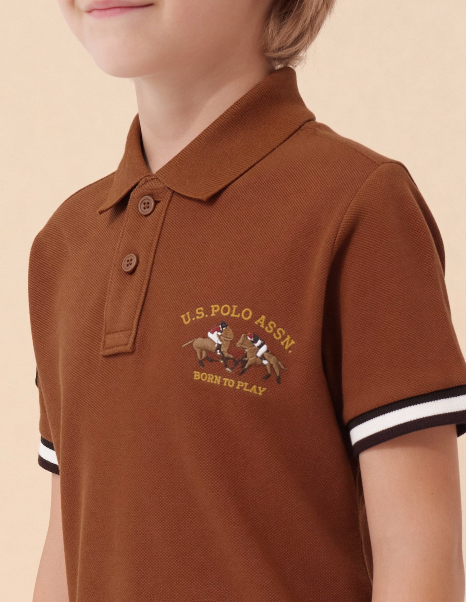 Boys Solid Regular Fit Polo Shirt Light Brown - U.S. Polo Assn. India | Large