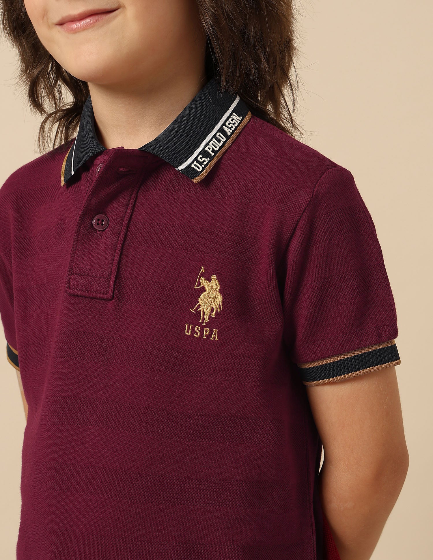 Boys Textured Pure Cotton Polo Shirt Red - U.S. POLO ASSN. | Large