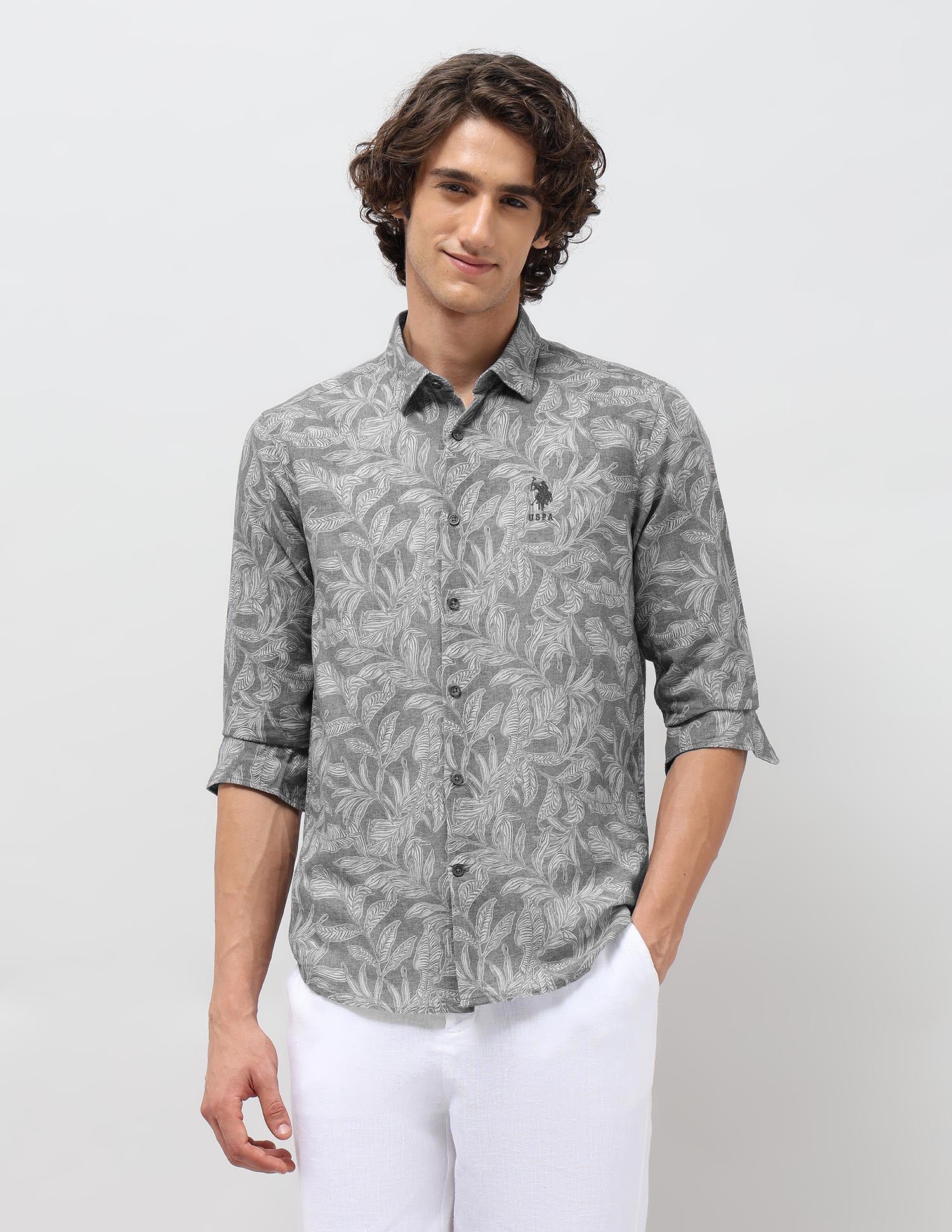 Tropical Printed Regular Fit Shirt Grey - U.S. POLO ASSN. | Large