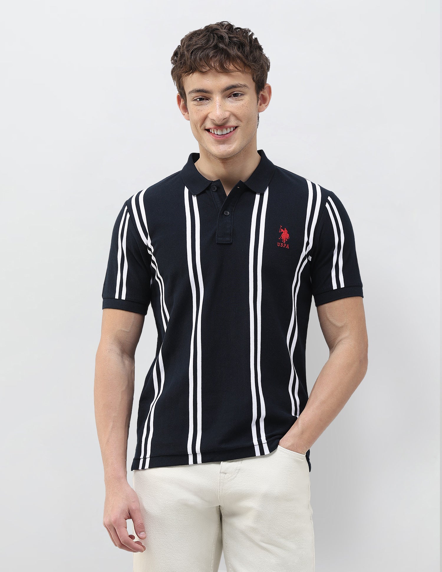 Vertical Striped Slim Fit Polo Shirt Navy - U.S. Polo Assn. India | Large
