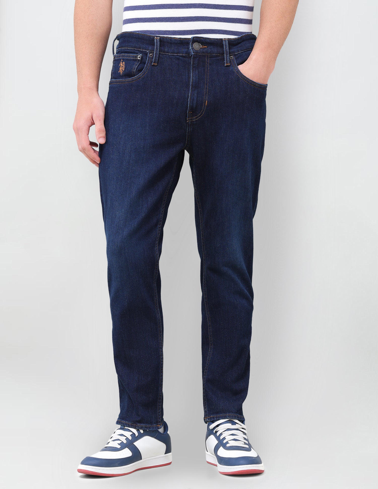 Cole Comfort Cropped Fit Blue Jeans Mid Blue - U.S. Polo Assn. India | Large