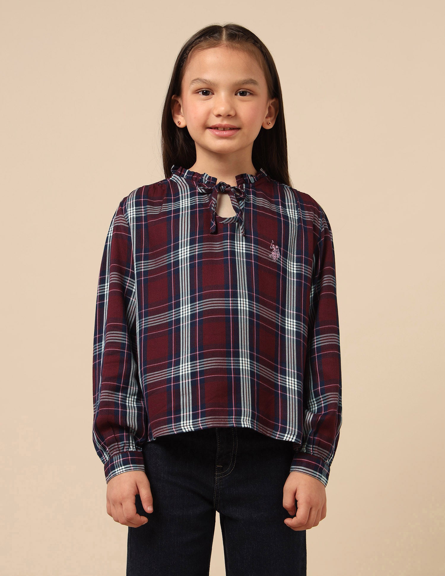Girls Checked Tie Up Top Burgundy - U.S. POLO ASSN. | Large