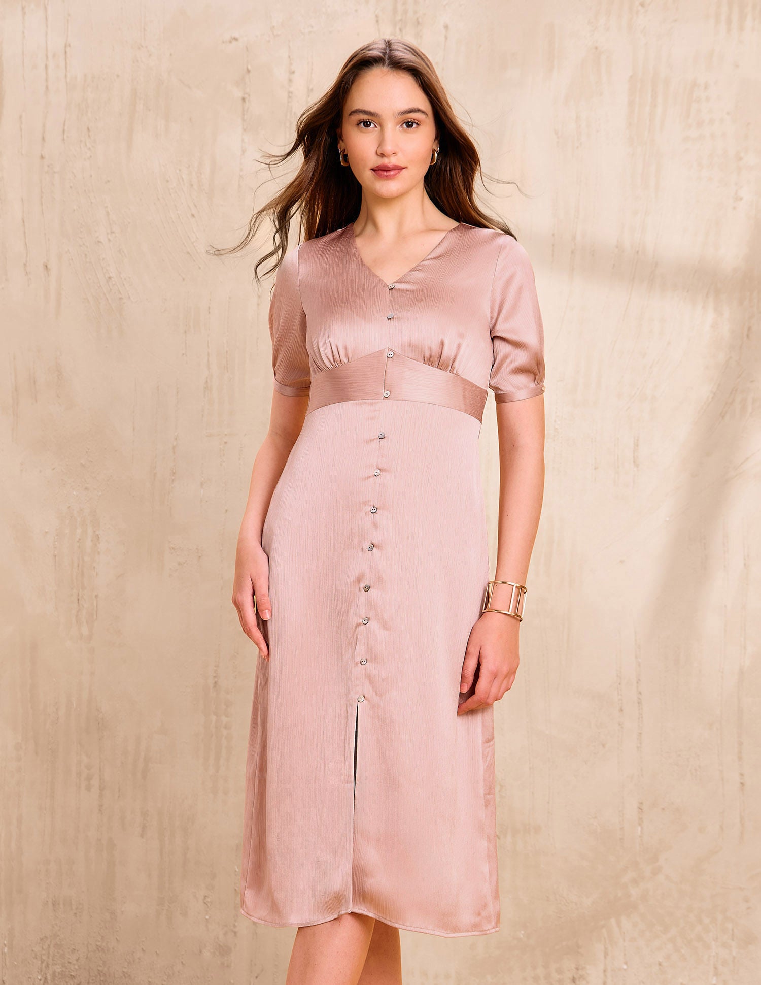 Solid V-neck A-lineDress Pink - U.S. POLO ASSN. | Large