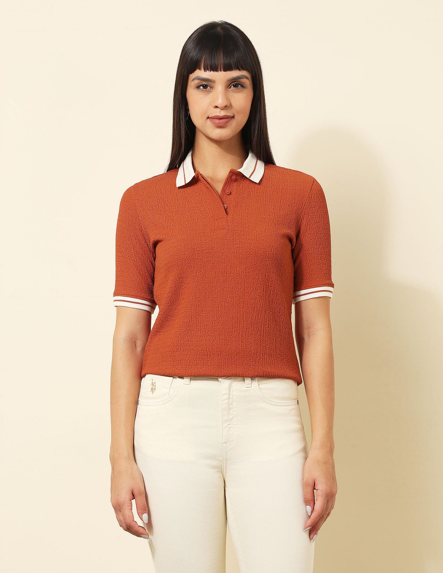 Regular Fit Textured Polo Shirt Rust - U.S. POLO ASSN. | Large