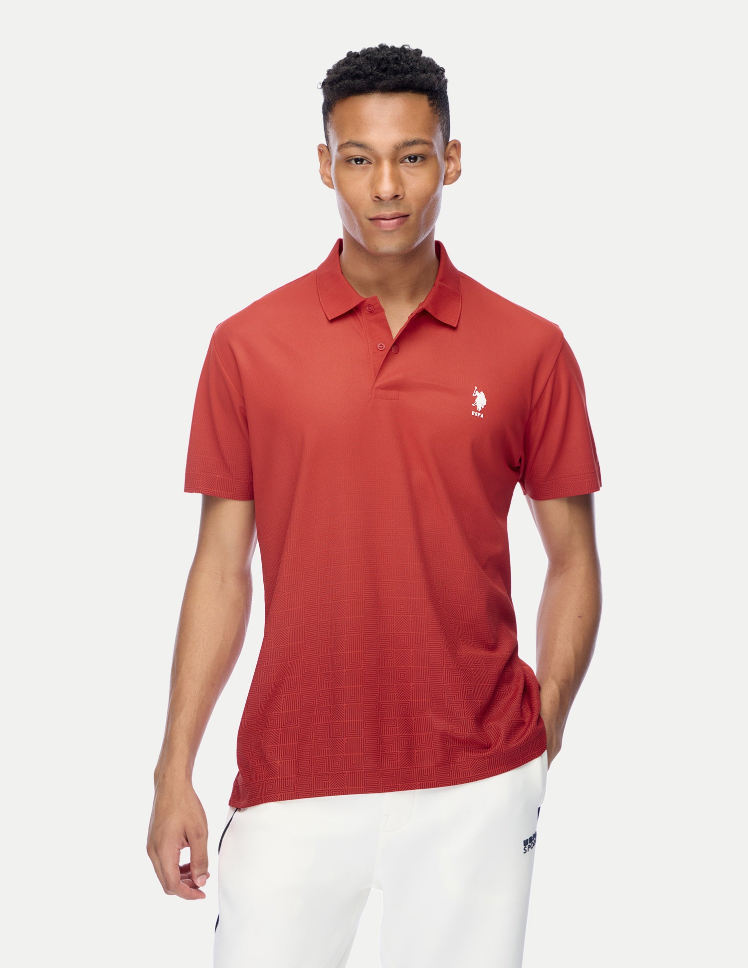 Geometric Printed Regular Fit Active Polo Shirt Orange - U.S. Polo Assn. India | Large
