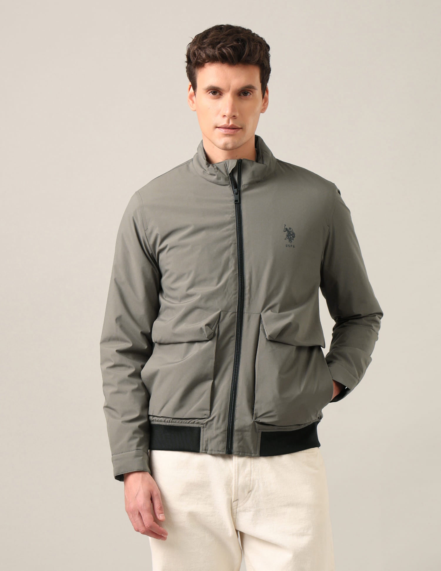 Contrast Hem Lightweight Jacket Olive - U.S. Polo Assn. India | Large