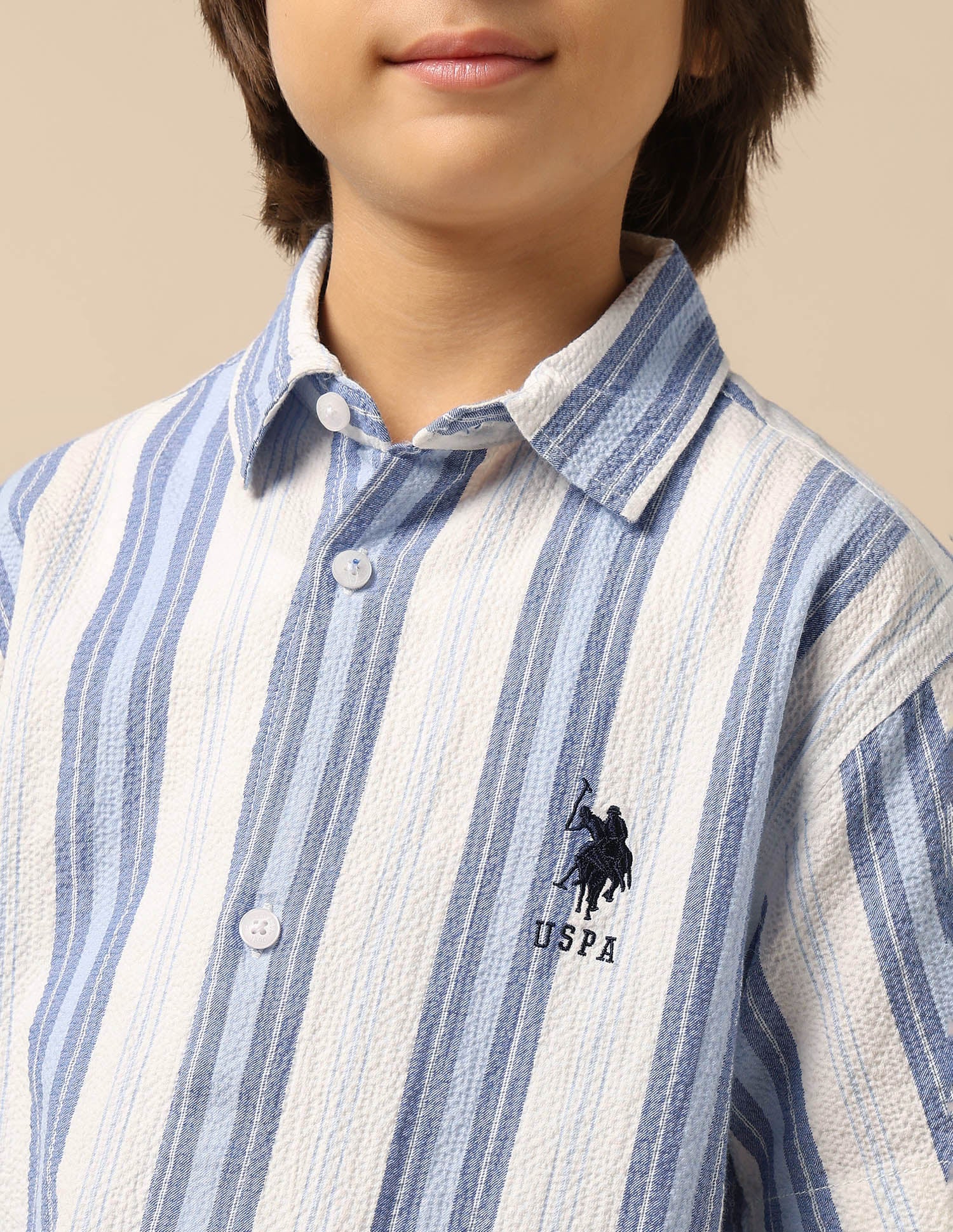 Boys Vertical Striped Seersucker Shirt Blue - U.S. Polo Assn. India | Large