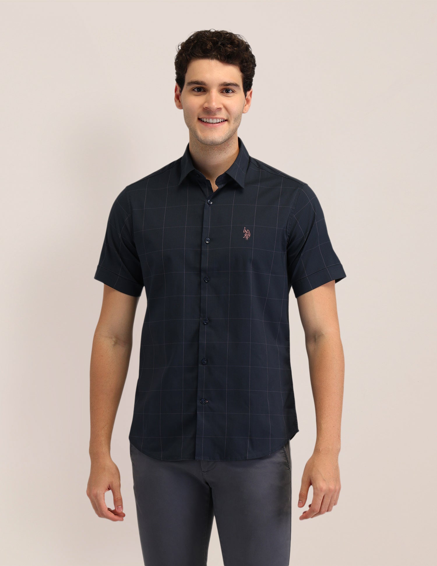 Windowpane Checked Tailored Fit Shirt Dark Green - U.S. Polo Assn. India | Large