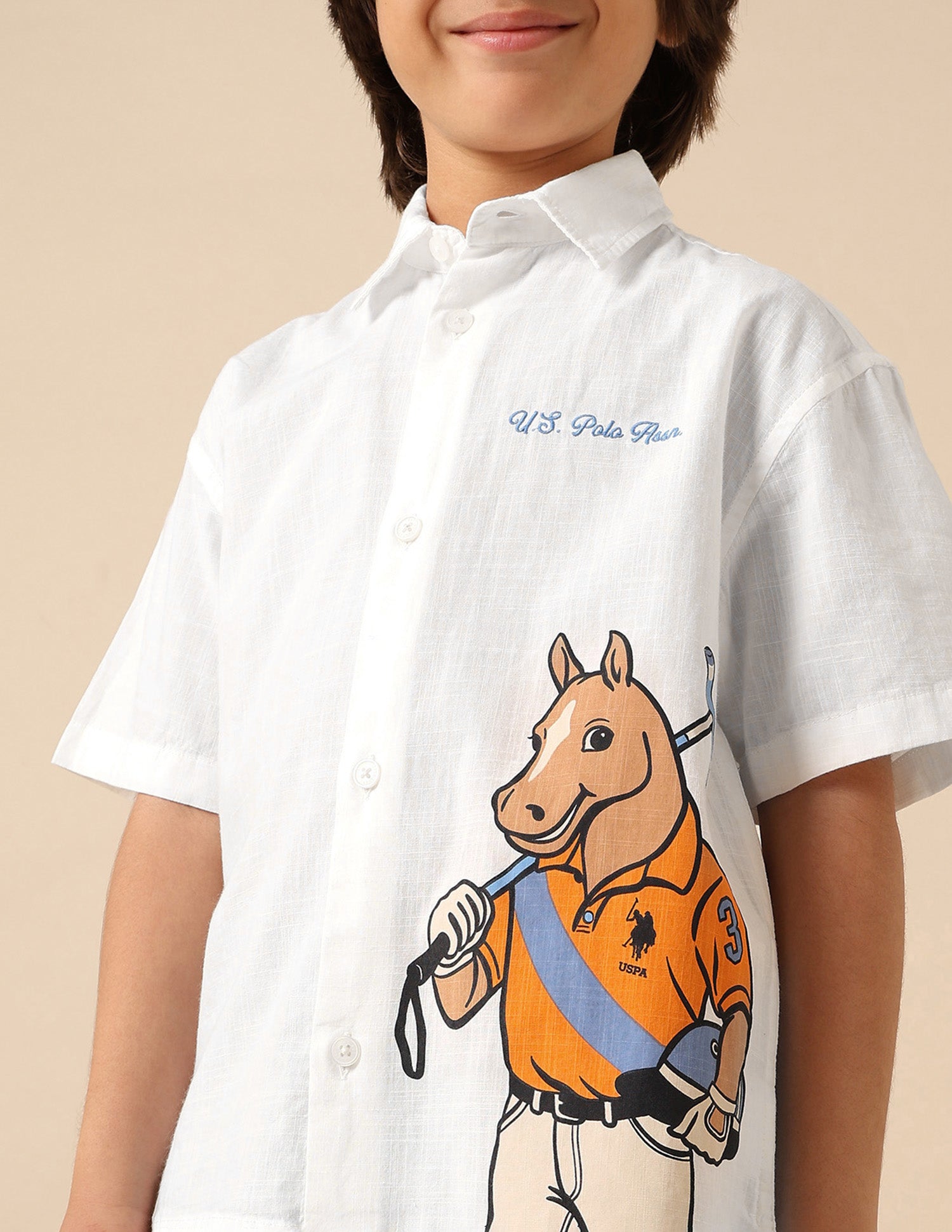 Boys Graphic Printed Pure Cotton Shirt White - U.S. POLO ASSN. | Large