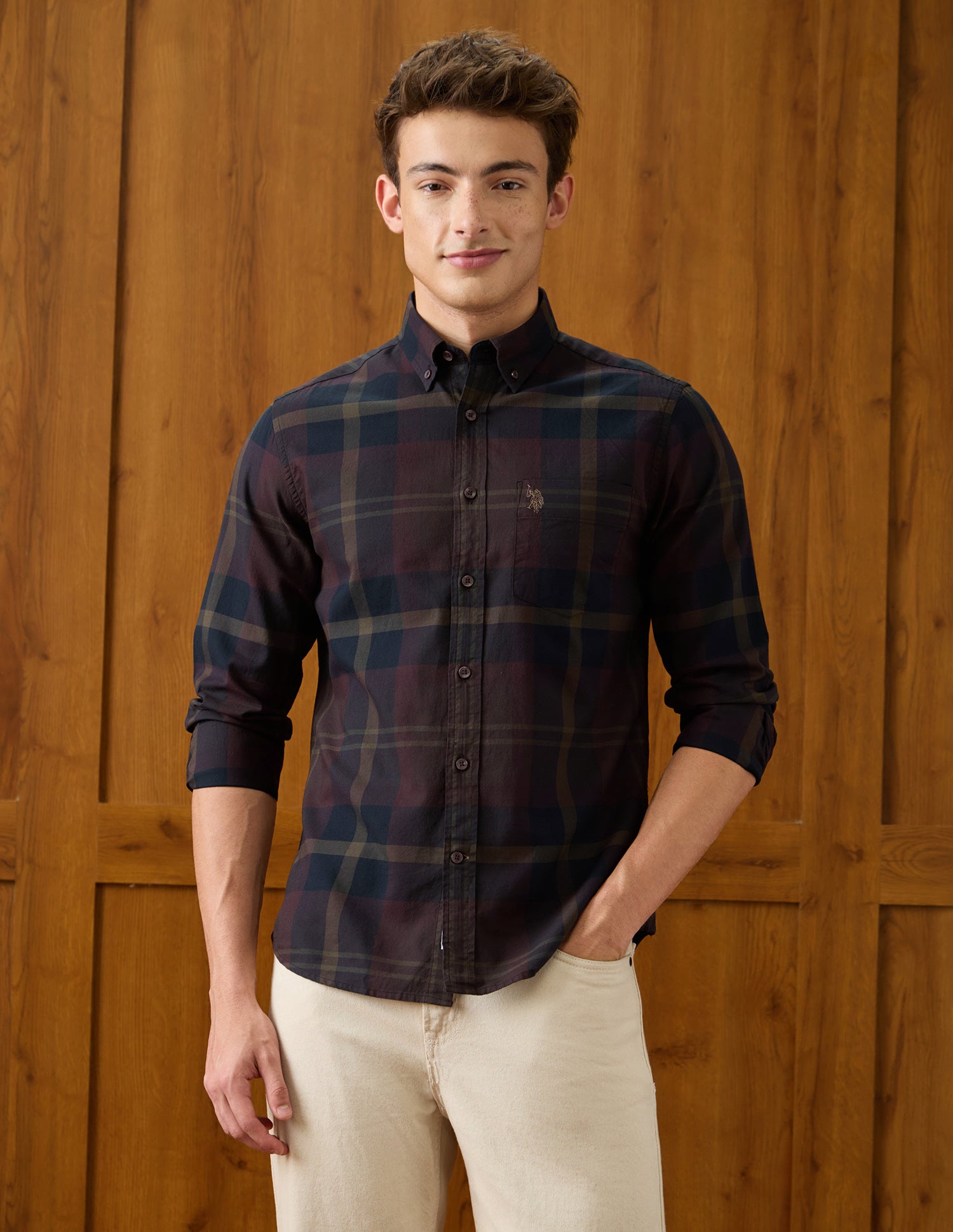 Plaid Checked Regular Fit Shirt Burgundy - U.S. Polo Assn. India | Large