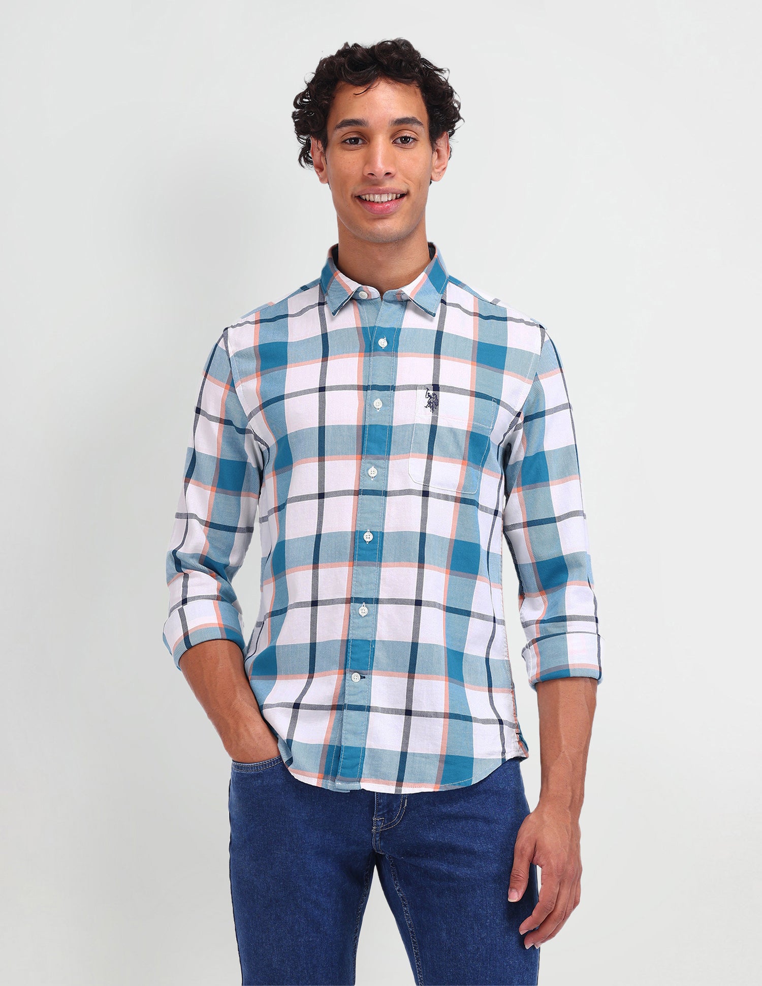 Plaid Checked Slim Fit Shirt Turquoise - U.S. Polo Assn. India | Large
