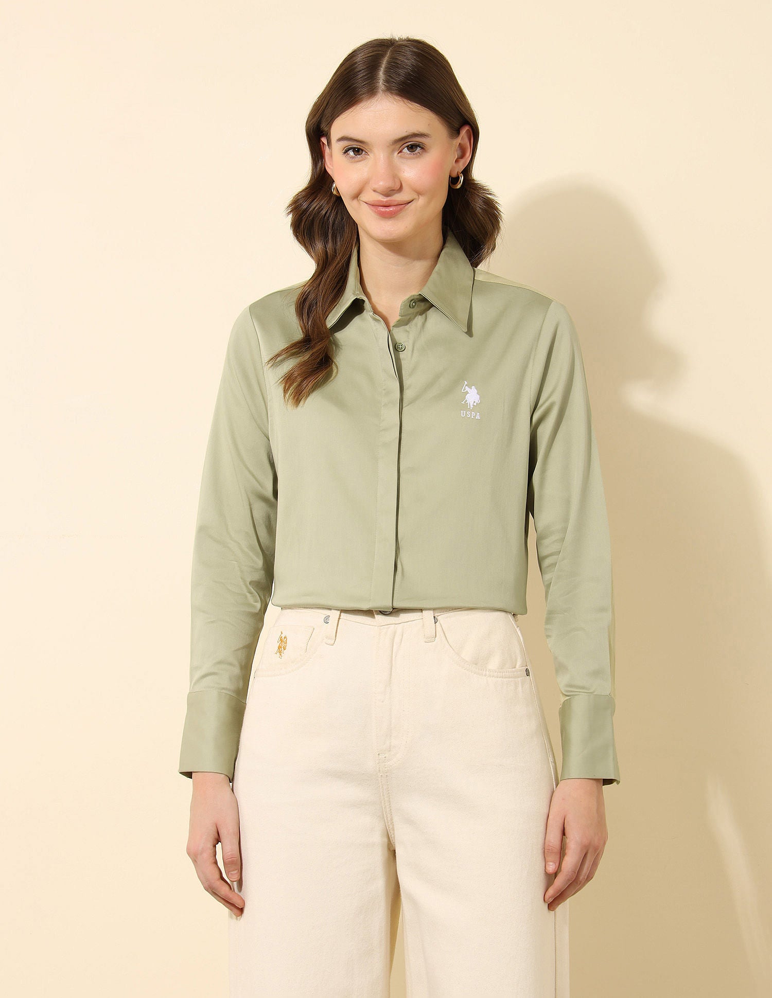 Satin Regular Fit Shirt Green - U.S. POLO ASSN. | Large