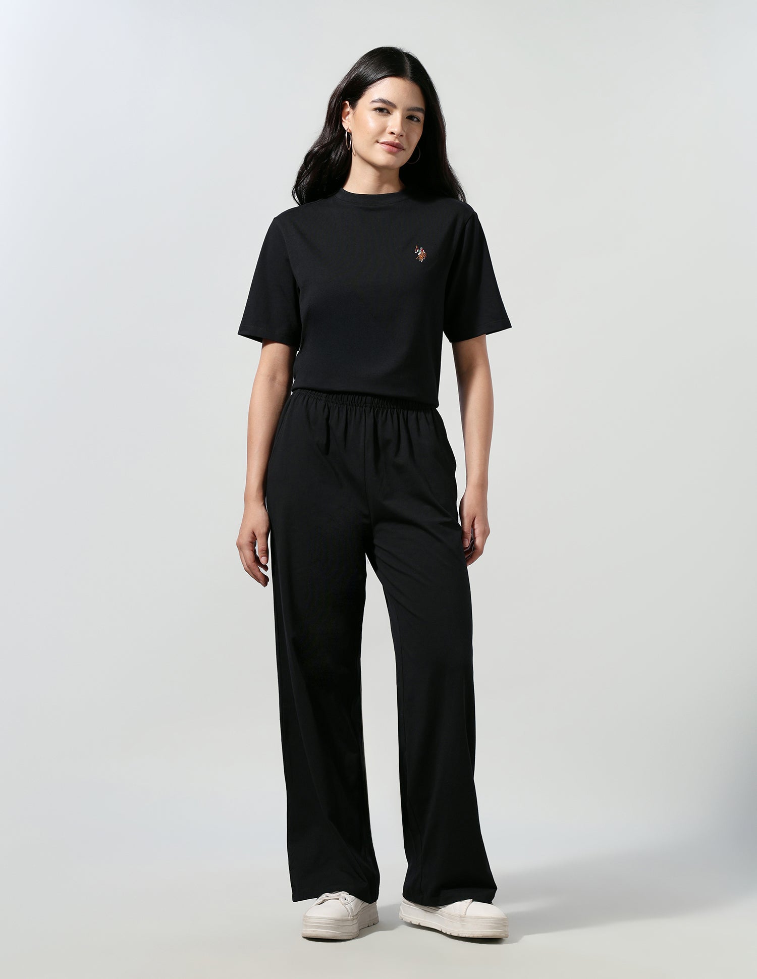 Boxy Fit T-Shirt With Wide Leg Track Pants Black - U.S. Polo Assn. India | Large