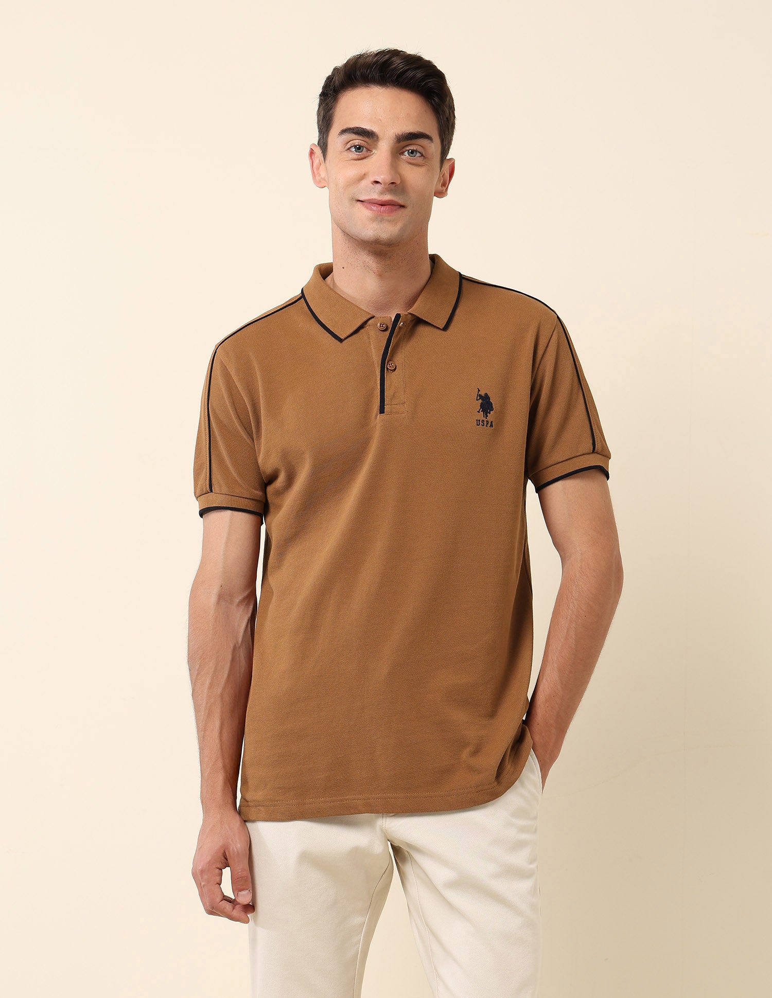 Solid Slim Fit Polo Shirt Brown - U.S. Polo Assn. India | Large