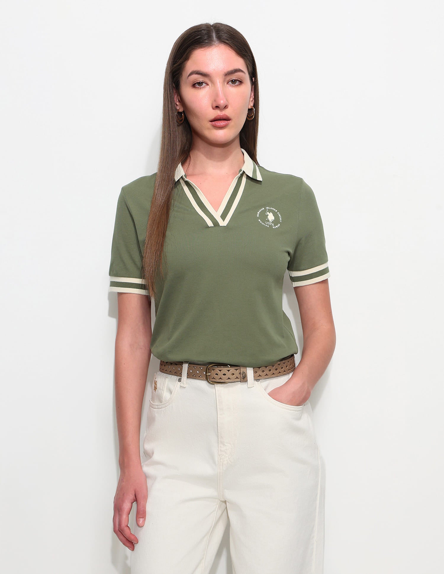 Regular Fit Solid Polo Shirt Green - U.S. Polo Assn. India | Large