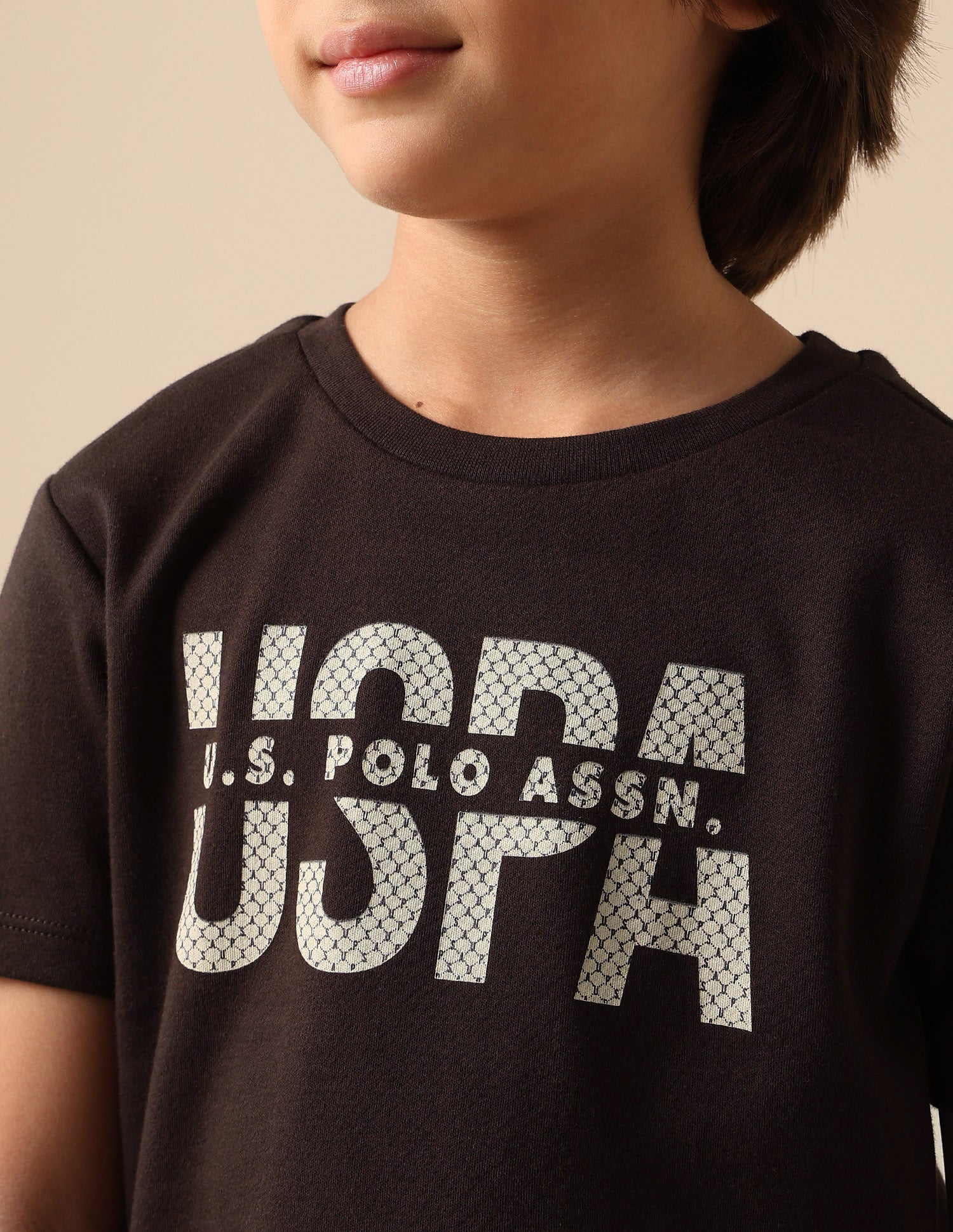 Boys Pure Cotton Brand Printed T Shirt Dark Brown - U.S. POLO ASSN. | Large