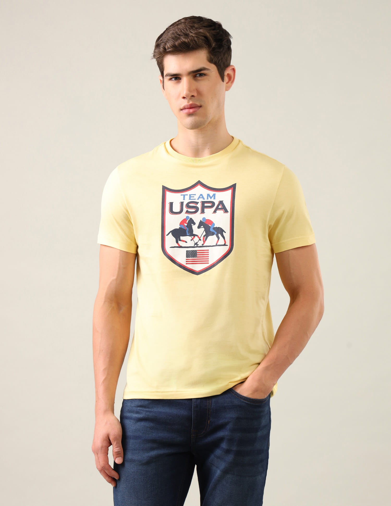 Graphic Brand Printed Regular Fit T-Shirt Yellow - U.S. Polo Assn. India | Large