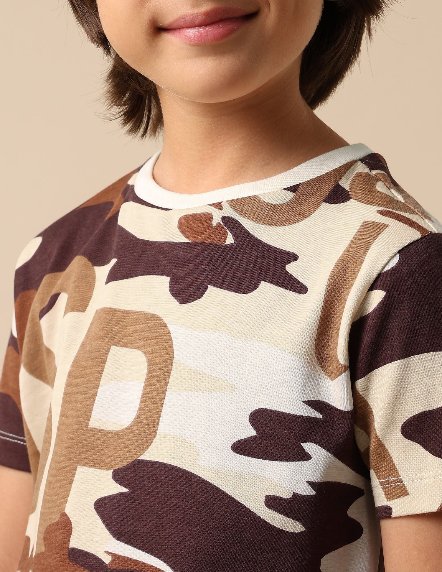 Boys Camouflage Printed Regular Fit T Shirt Ecru - U.S. POLO ASSN. | Large
