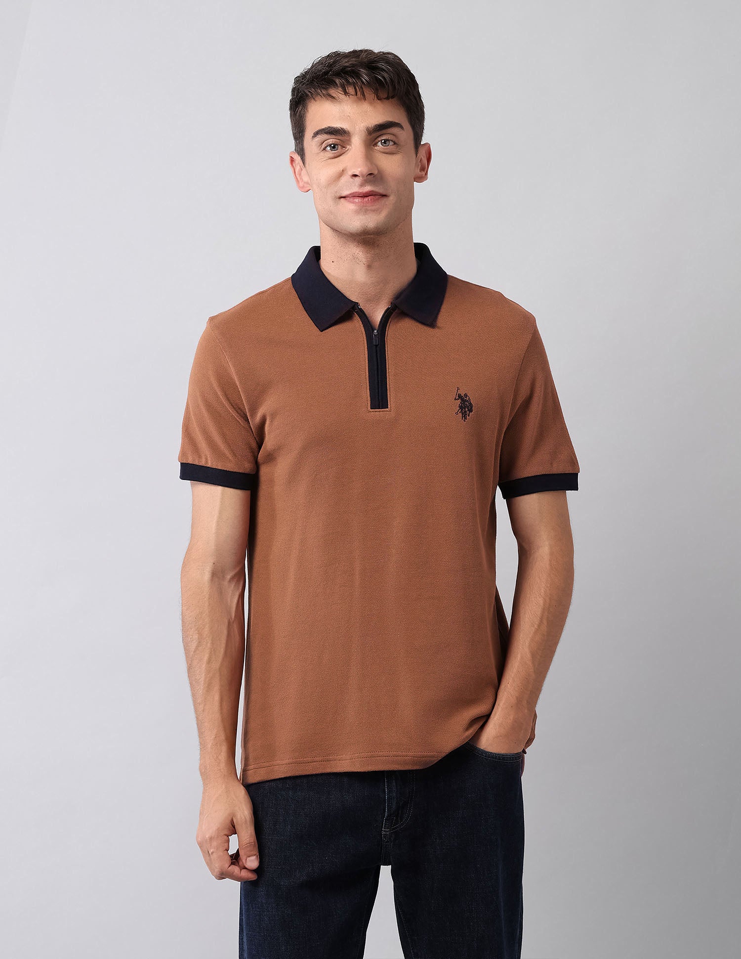 Solid Muscle Fit Polo Shirt Brown - U.S. Polo Assn. India | Large