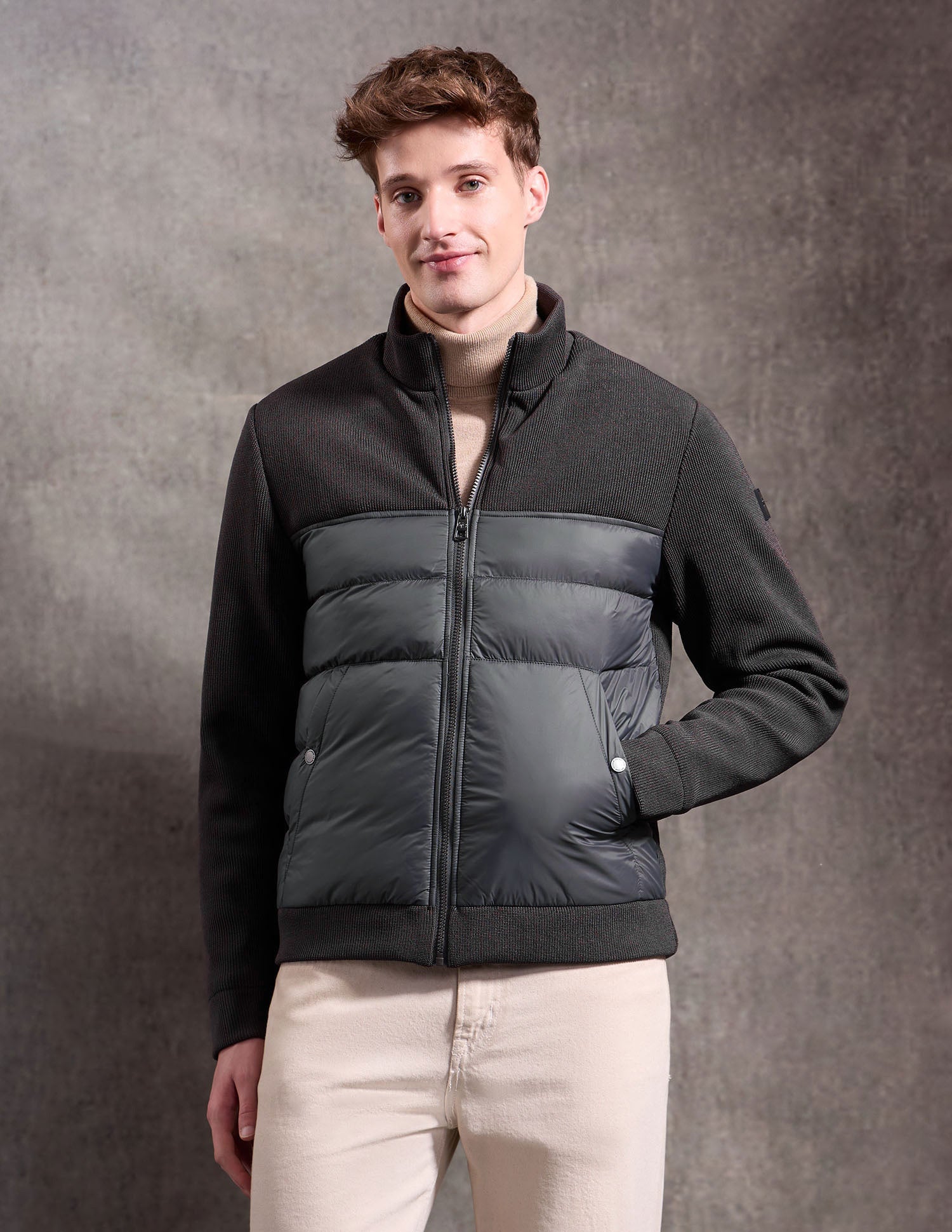 Black & Gold Puffer Jacket Regular Fit Jacket Dark Grey - U.S. Polo Assn. India | Large