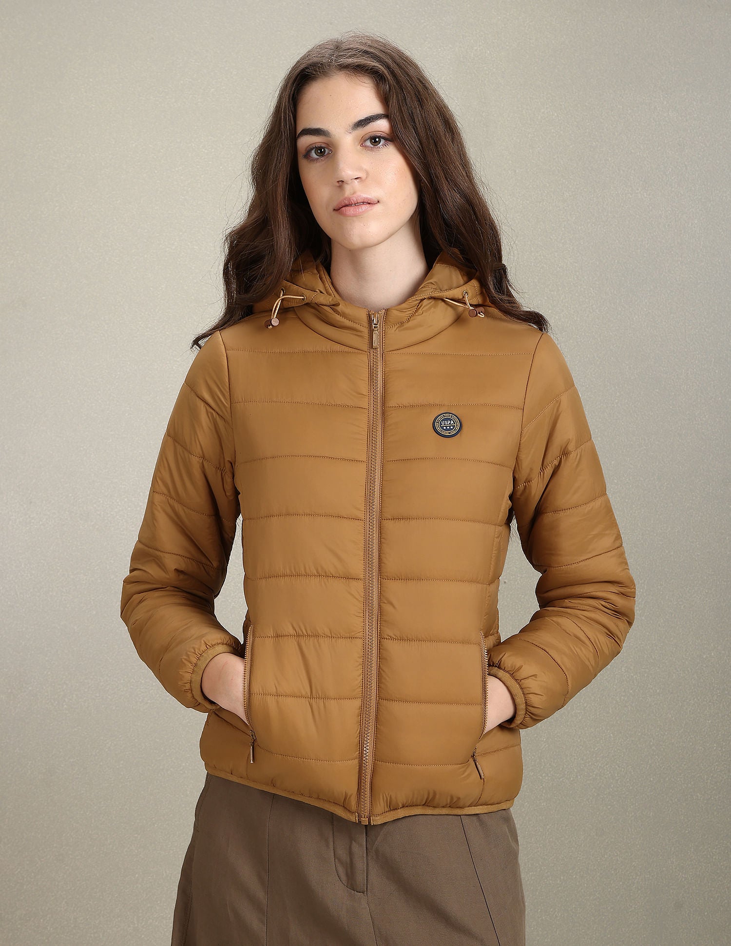 Nylon Hooded Puffer Jacket Tan - U.S. Polo Assn. India | Large