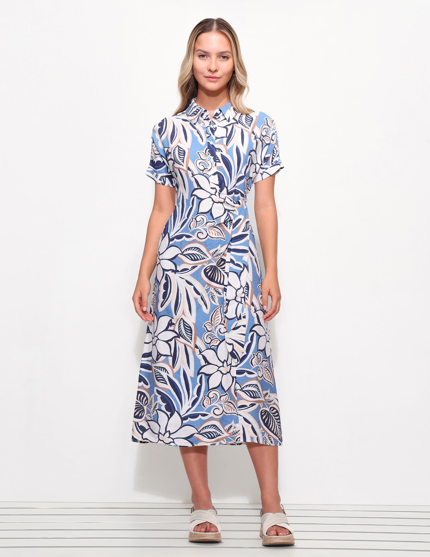 Floral Shirt Dress With Knot Detail Multi-colour - U.S. Polo Assn. India | Large