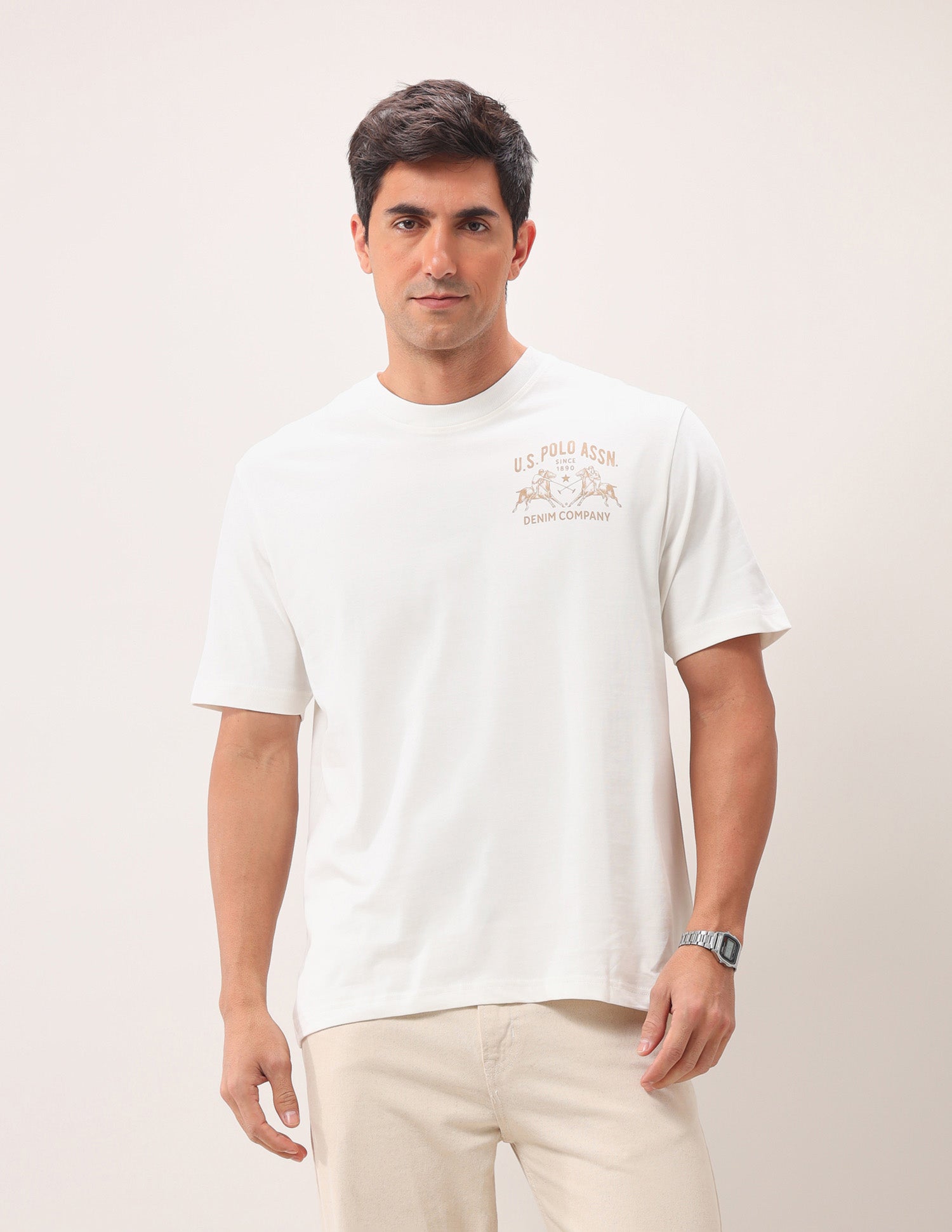 Brand Printed Oversized Fit T-Shirt Ivory - U.S. Polo Assn. India | Large