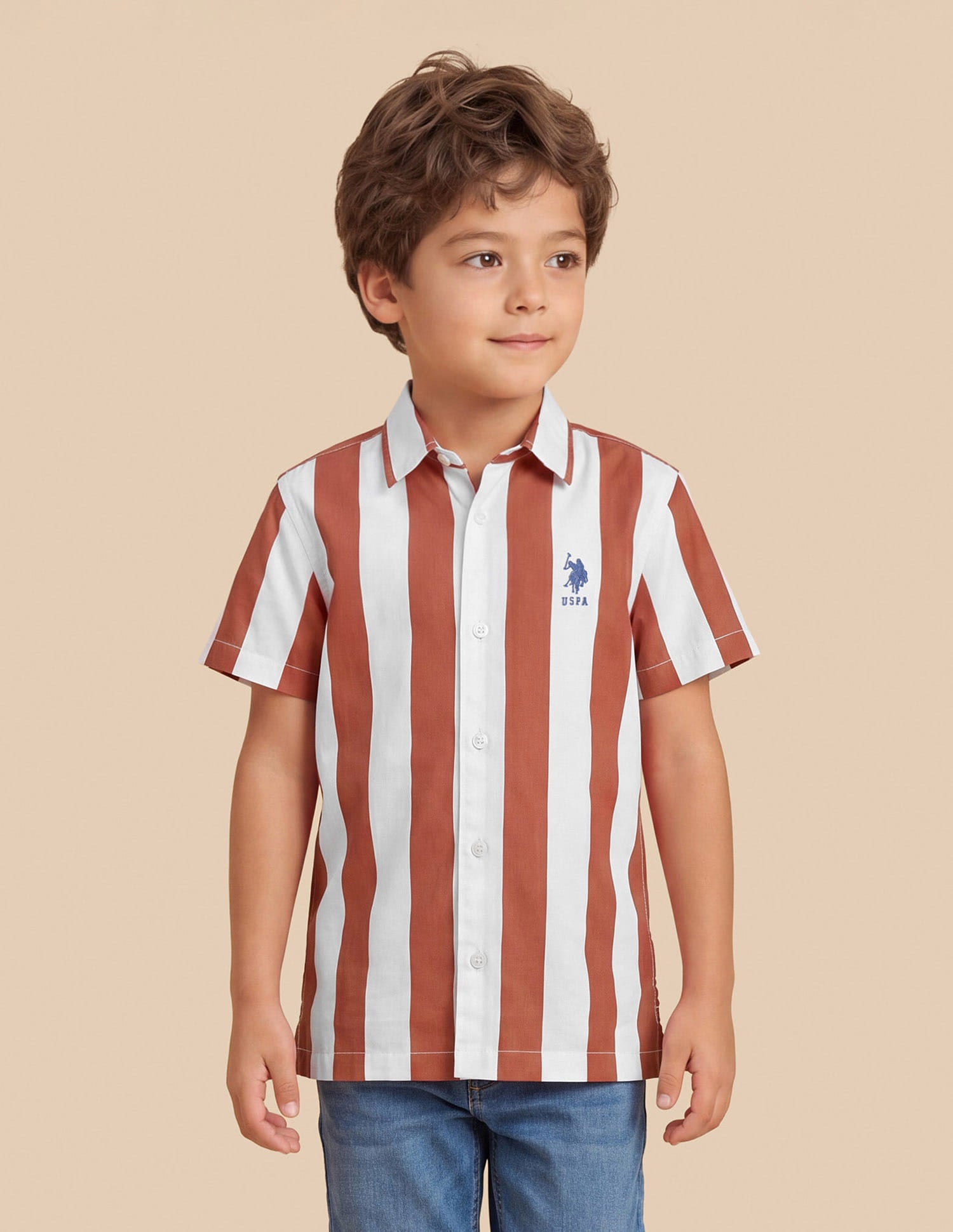 Vertical Striped Regular Fit Shirt Rust - U.S. Polo Assn. India | Large