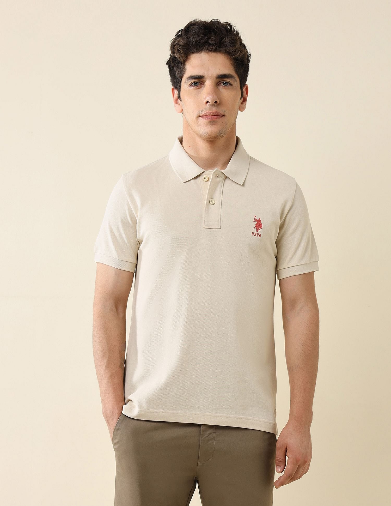 Pure Cotton Slim Fit Polo Shirt Off White - U.S. Polo Assn. India | Large
