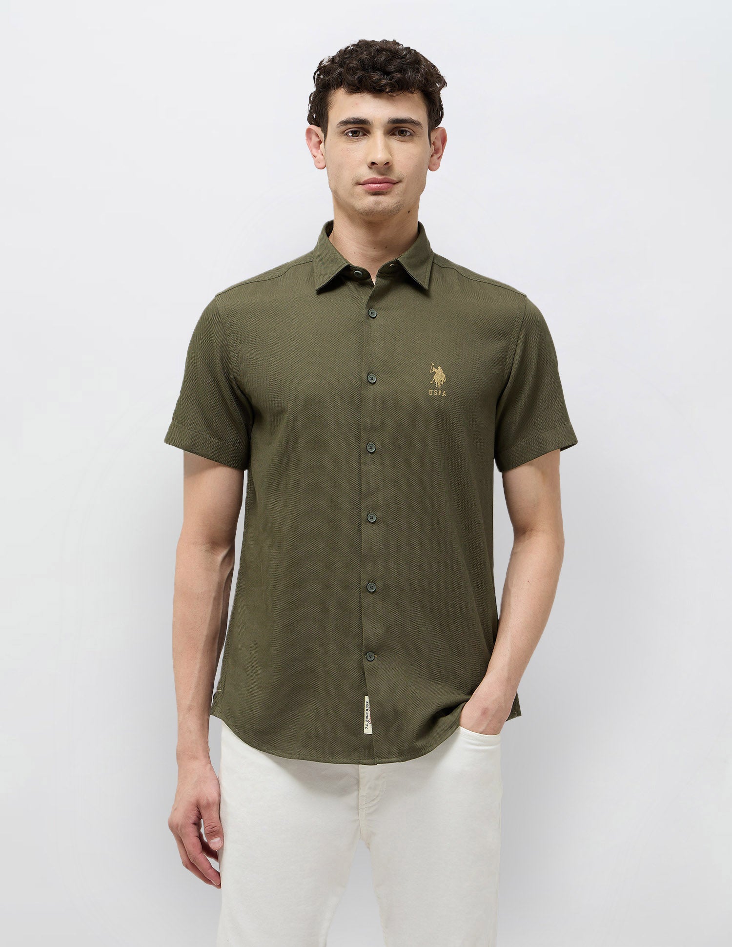 Textured Regular Fit Dobby Shirt Olive - U.S. Polo Assn. India | Large