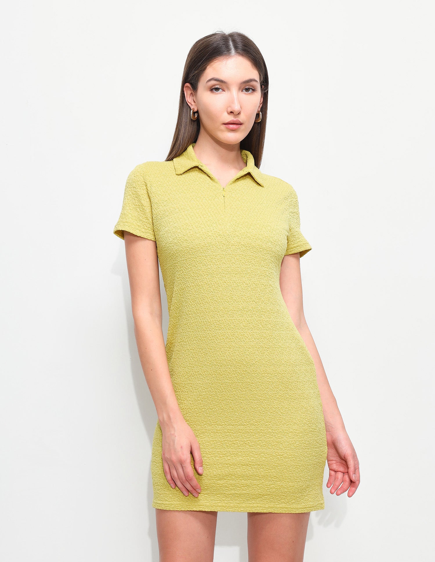 Textured Fitted Midi T-Shirt Dress Mustard - U.S. Polo Assn. India | Large