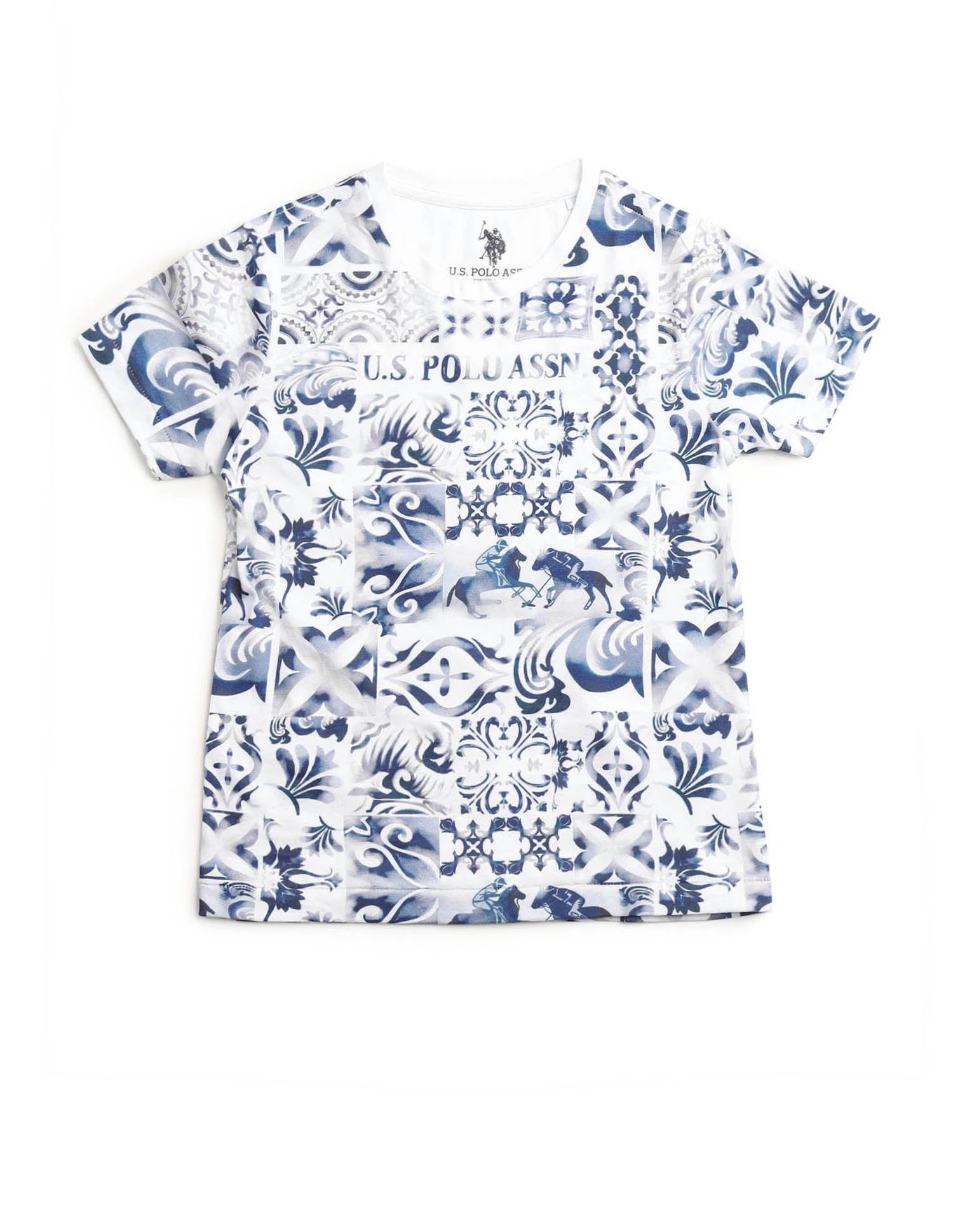 Boys Regular Fit All-Over Printed T-Shirt White - U.S. POLO ASSN. | Large