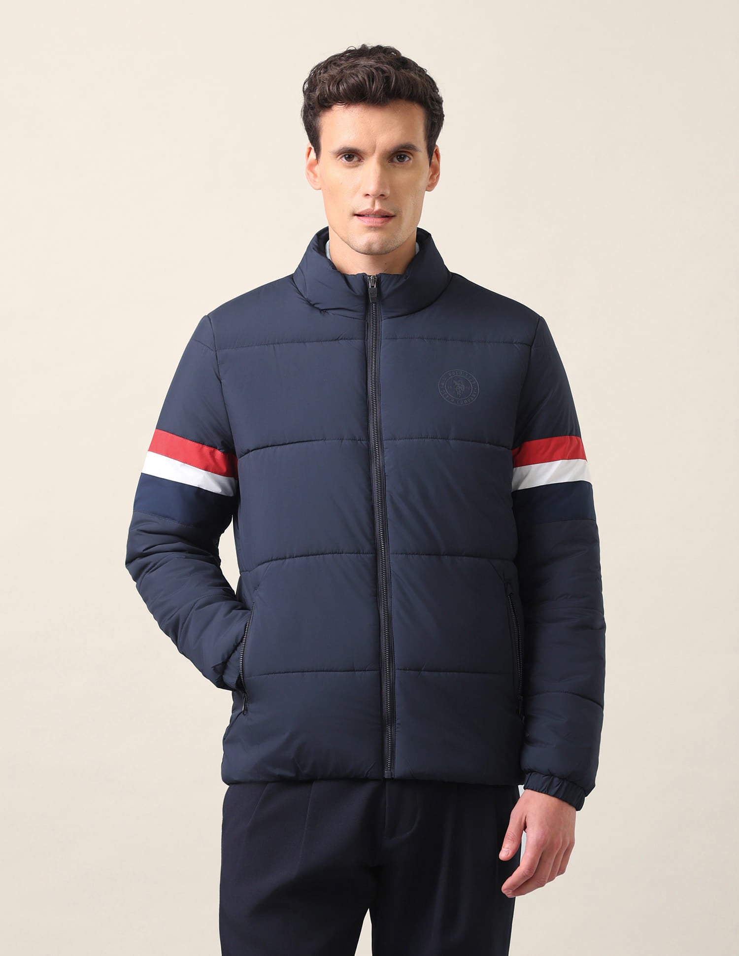 Solid High Neck Jacket Navy - U.S. Polo Assn. India | Large