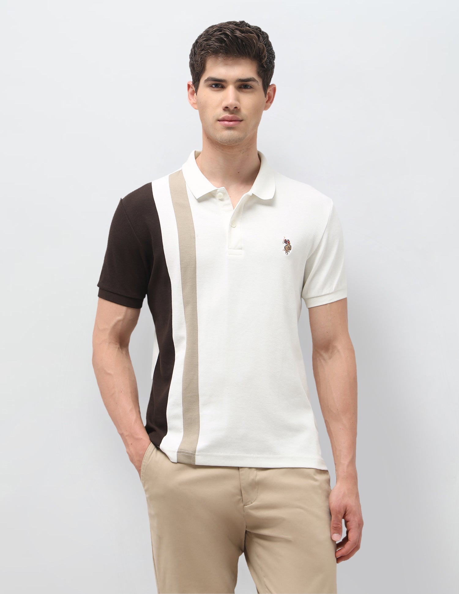 Colourblocked Slim Fit Polo Shirt Ivory - U.S. Polo Assn. India | Large