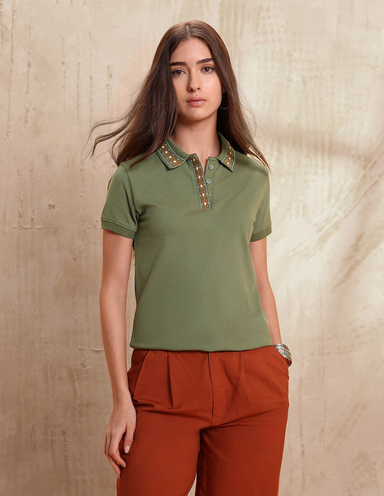 Jacquard Collar Polo Shirt Light Olive - U.S. POLO ASSN. | Large