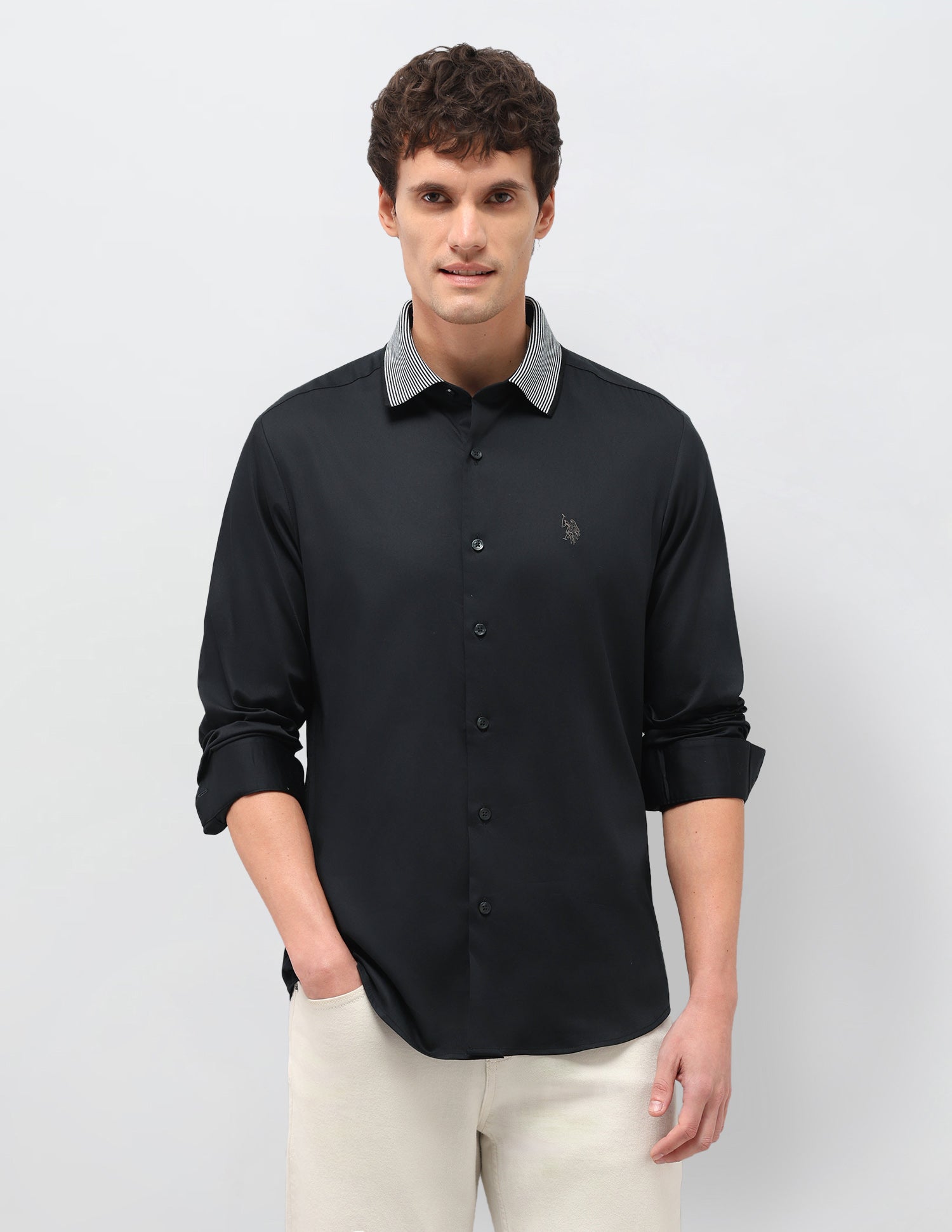 Satin Solid Shirt Black - U.S. Polo Assn. India | Large