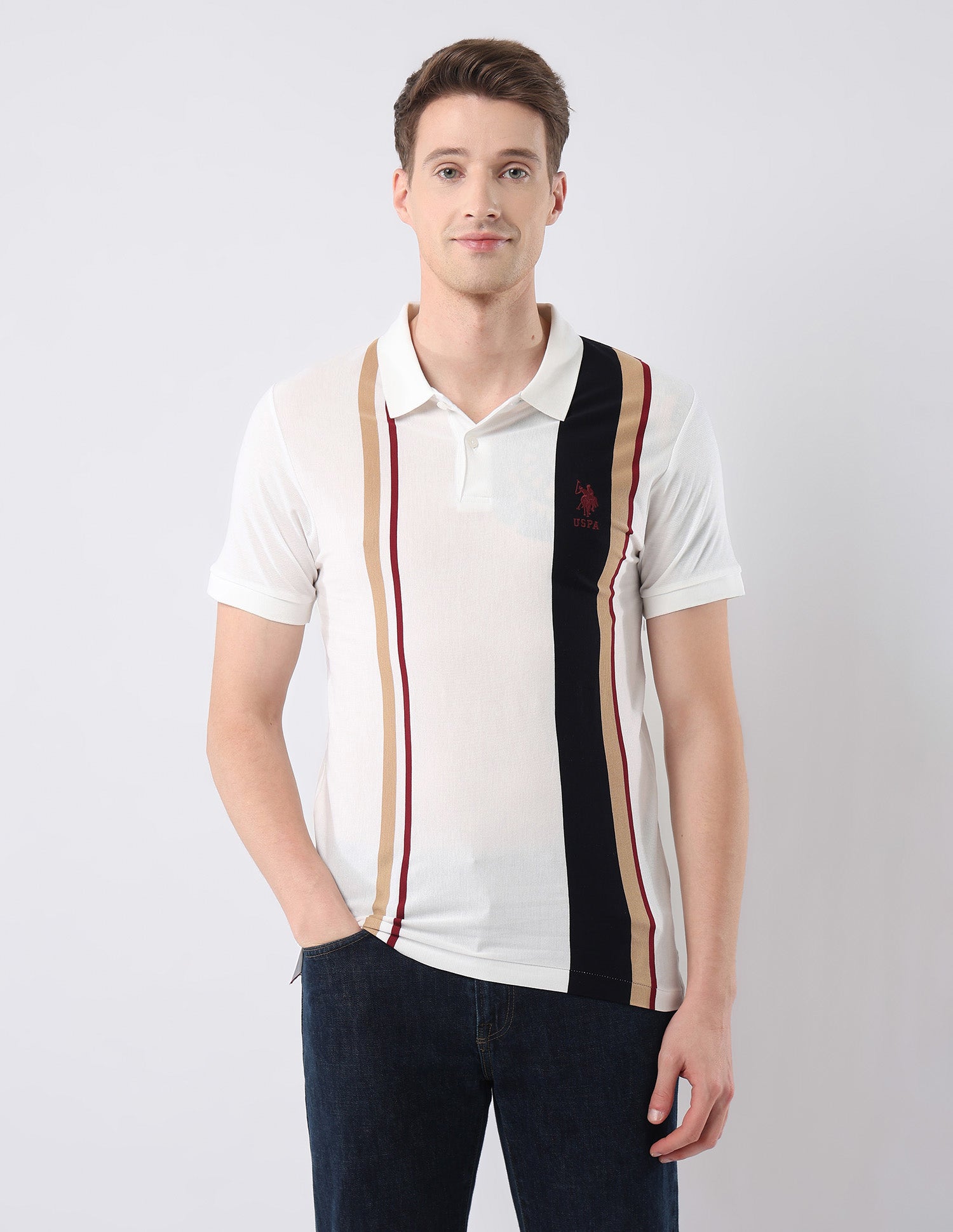Vertical Striped 135Th Rwn Theatre Polo Shirt White - U.S. Polo Assn. India | Large