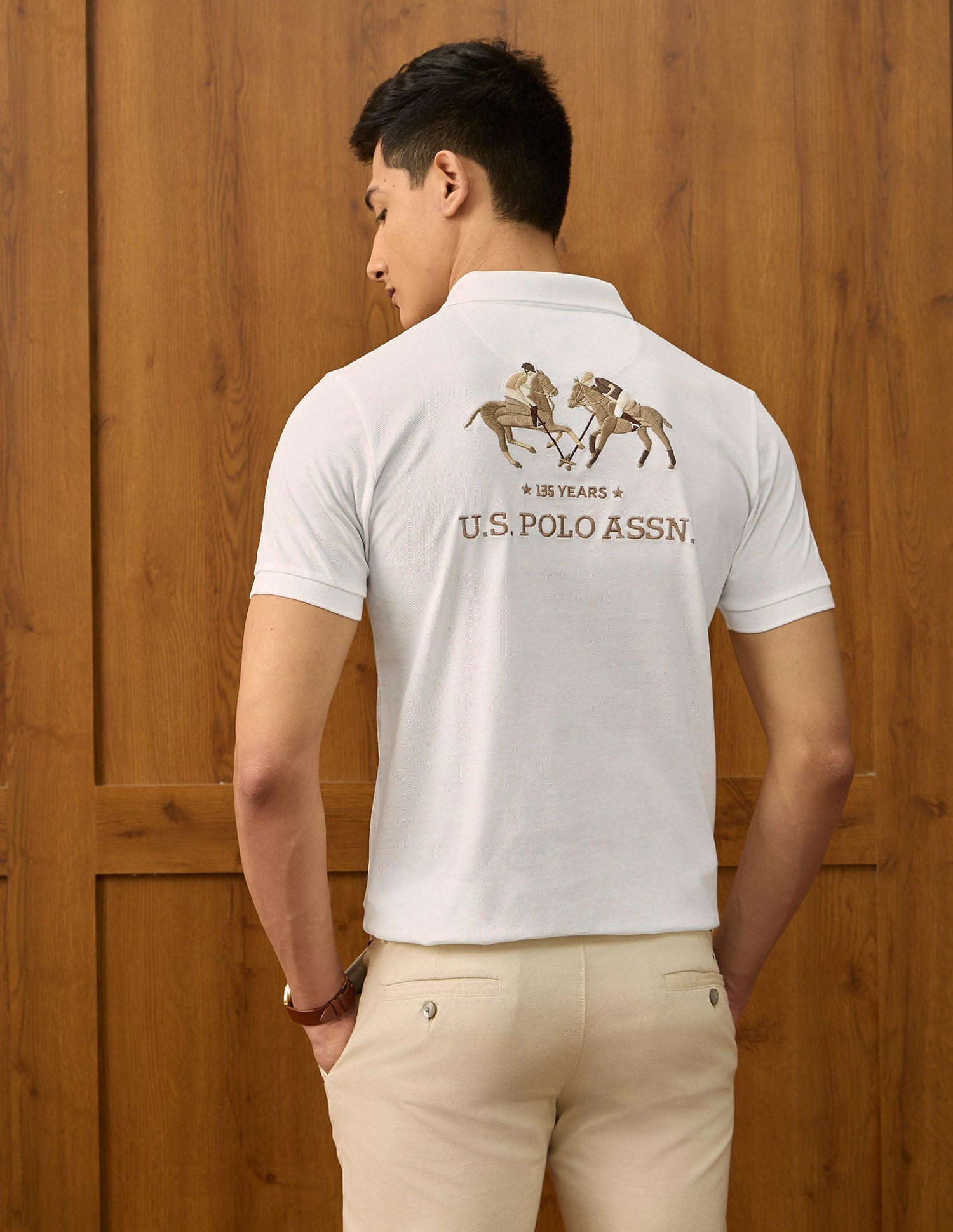 Brand Embroidered Varsity Polo Shirt Off White - U.S. POLO ASSN. | Large