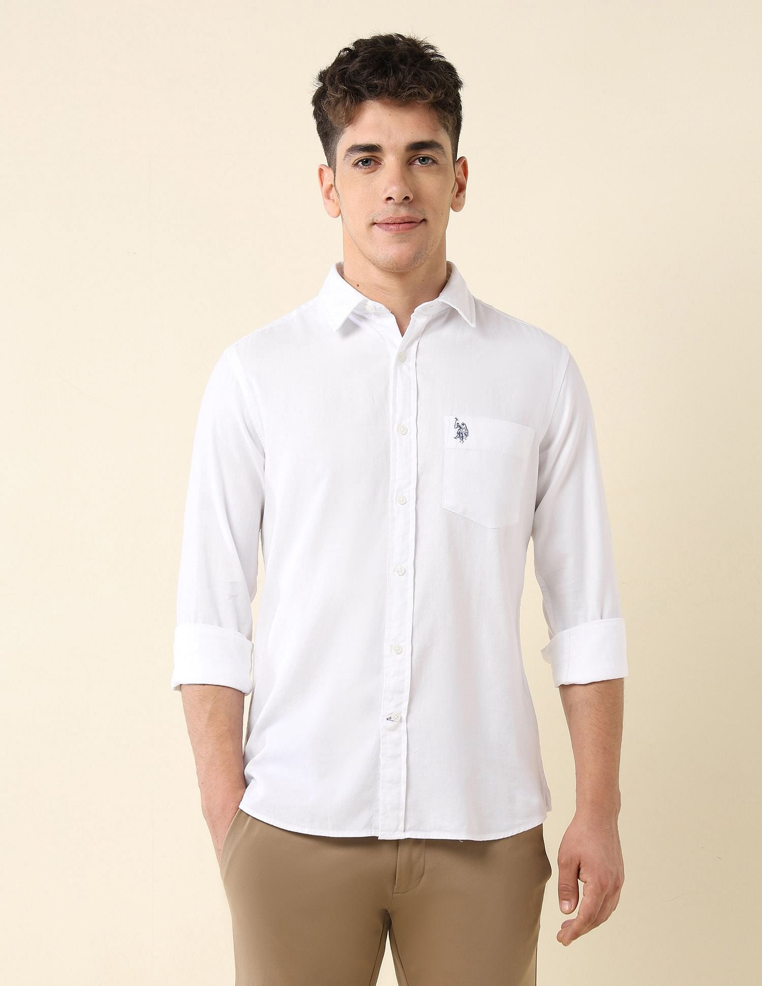 Tailored Fit Dobby Shirt White - U.S. Polo Assn. India | Large