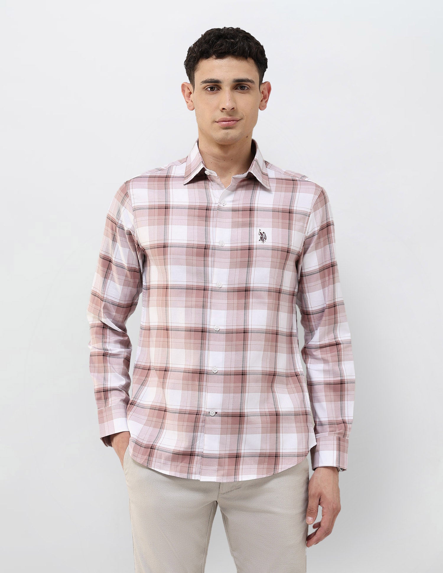 Tartan Checked Tailored Fit Shirt Maroon - U.S. POLO ASSN. | Large